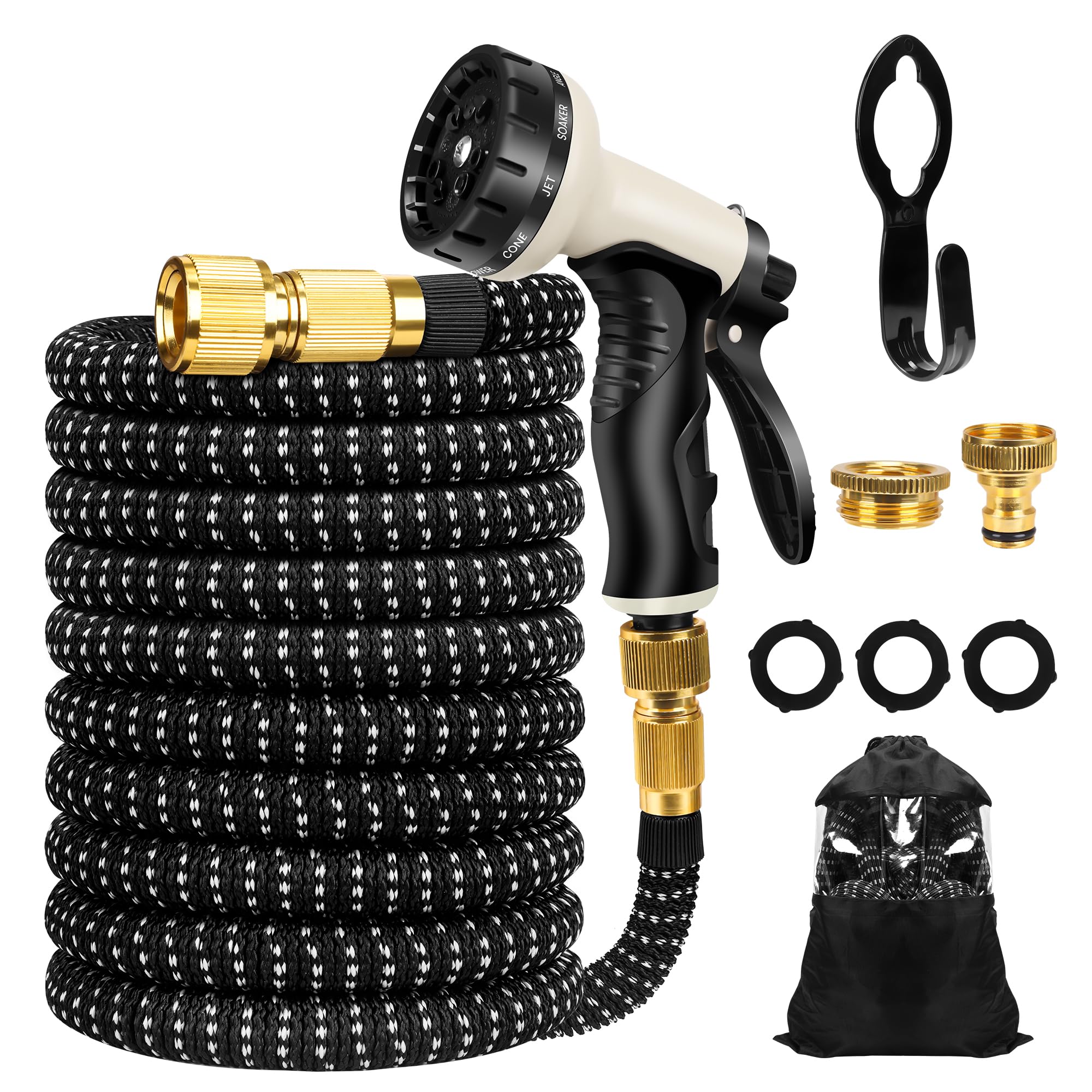 Bst&1stFU Expandable Garden Hose, 50ft Flexible Water Hose, 10 Functions Spray Gun, Leak-Proof, Black/Grey, Latex, Polyester, Hose, Garden Hose