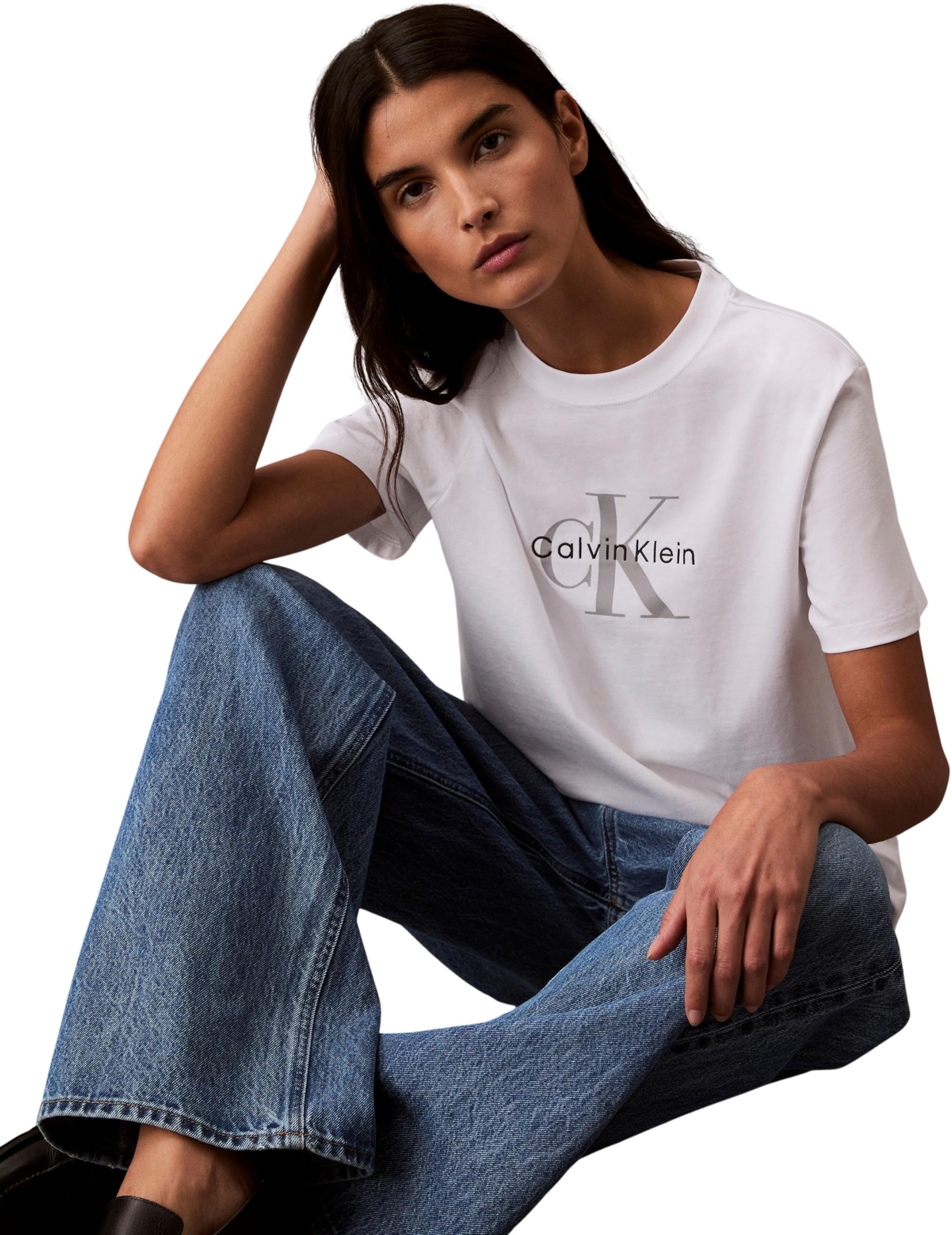 Calvin Klein Camiseta de Manga Corta Mujer Hero Classic Monologo tee con Cuello Redondo