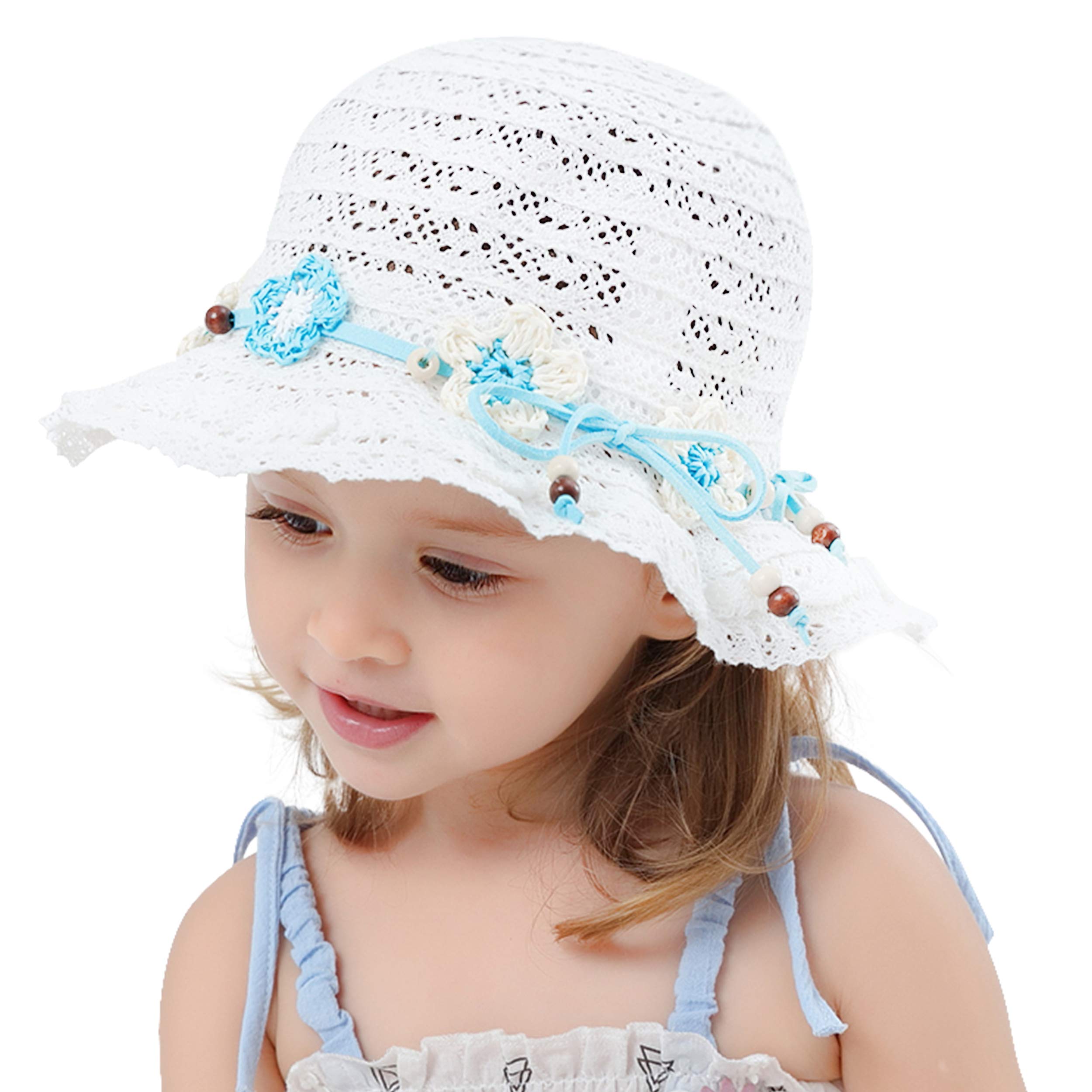 ANIMQUE Sombrero para el Sol Niña Sombrero de Paja Encaje Princesa Vacaciones Sombrero de Pesca Plegable Bebé Niños Gorro Primavera Verano Playa Dulce y Encantador