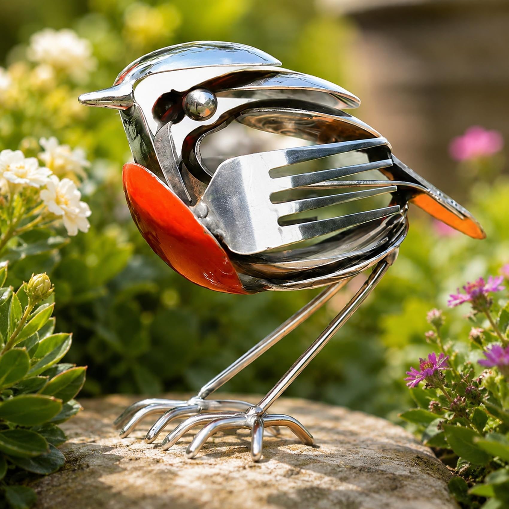 Wxshang 2026 New Upgrade Metal Robin Garden Ornament, Robin Bird Scrap Metal Art Sculpture from Recycled Fork & Spoon, Unique Cutlery Art Decor for Garden Patio Office Desk (1 Pcs)