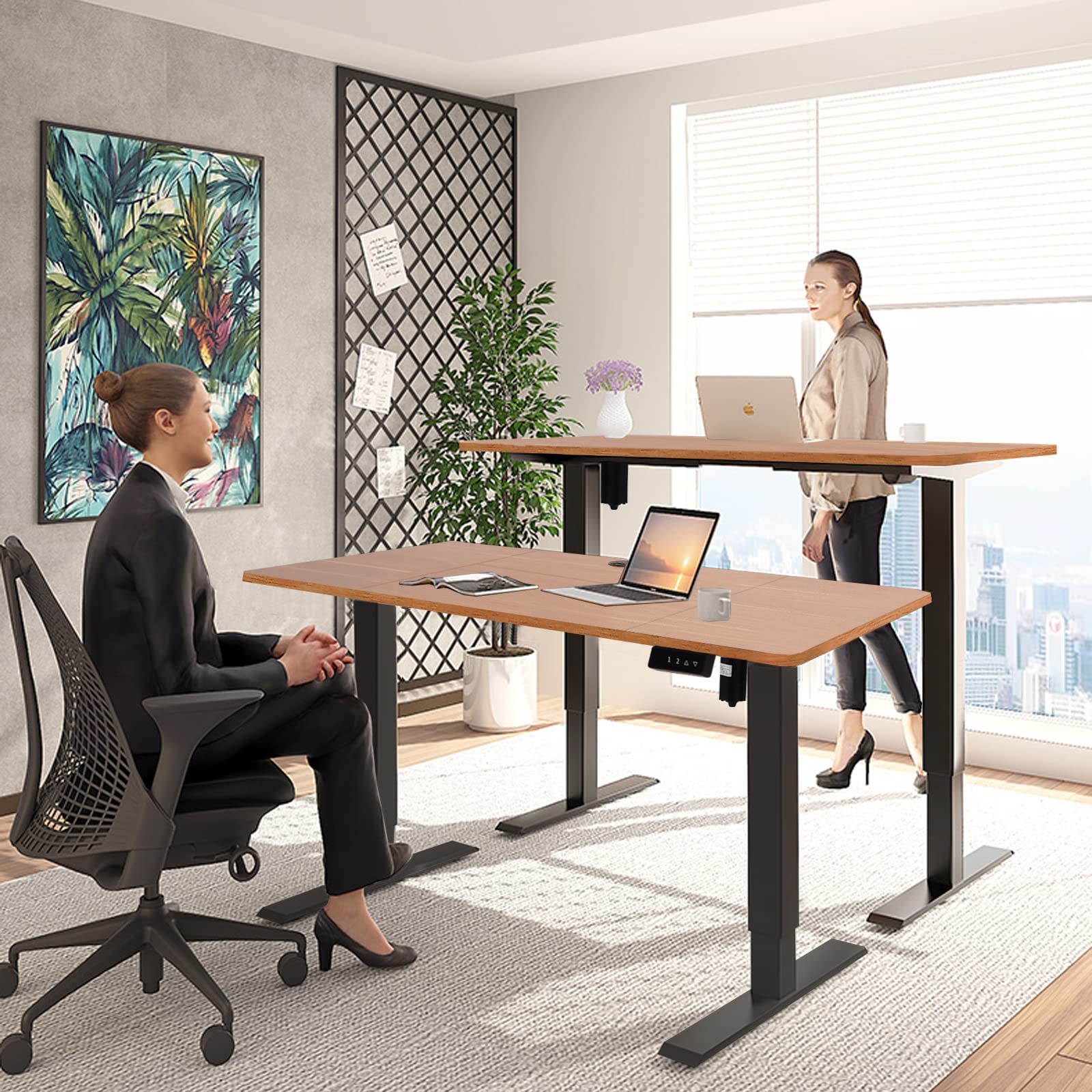 Scrivania Regolabile Con Luci LED E Prese USB - 60x60cm, Altezza Aggiustabile, Ruote Per Casa E Ufficio - Foto 2