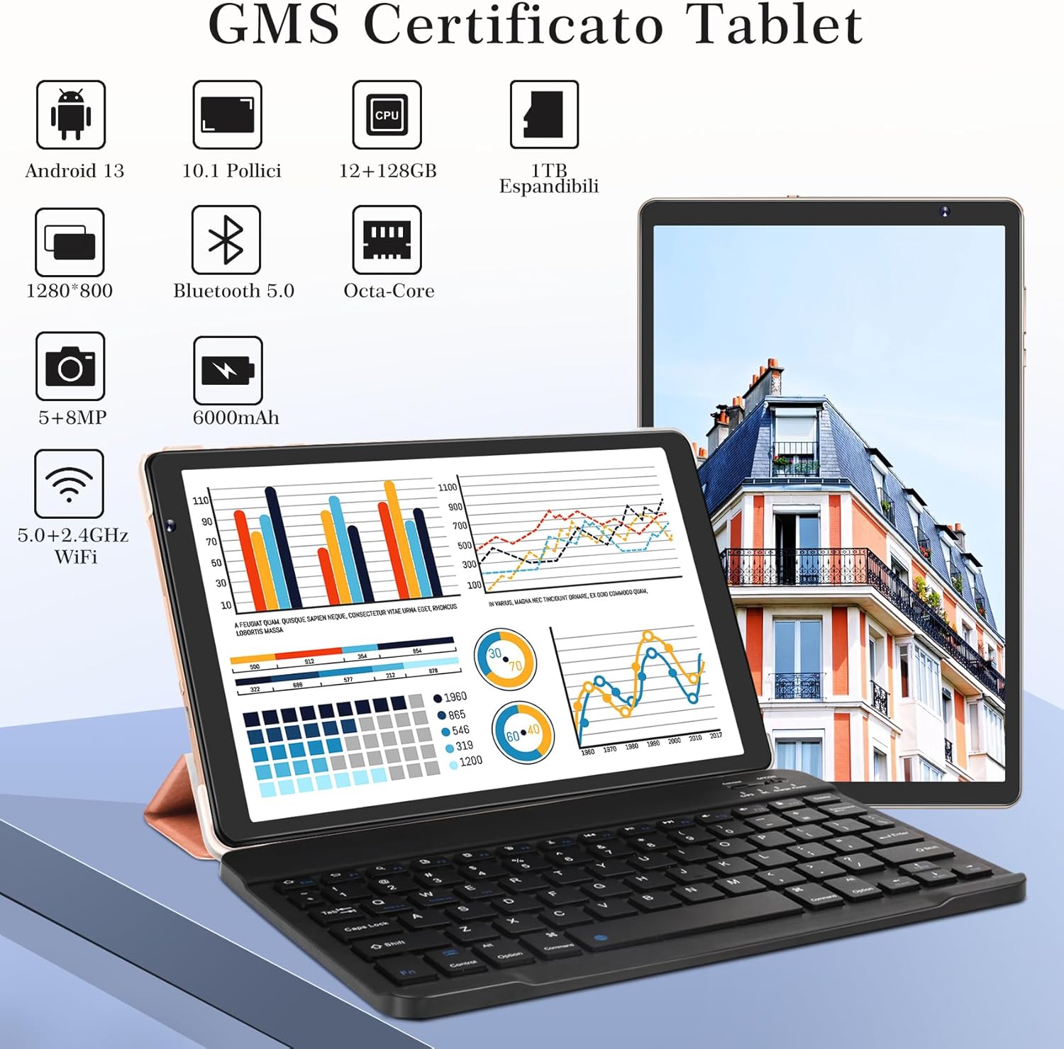 SEBBE Tablet 10 Pollici Android 13 Tablet 12GB RAM+128GB ROM (1TB TF), Tablets 5G WiFi Octa-Core 2.0 GHz, Google GMS/Widget/GPS/Bluetooth5.0/6000mAh/5+8MP, Tablet con Tastiera e Mouse - Oro SEBBE Tablet 10 Pollici Android 13 Tablet 12GB RAM+128GB ROM (1TB TF), Tablets 5G WiFi Octa-Core 2.0 GHz, Google GMS/Widget/GPS/Bluetooth5.0/6000mAh/5+8MP, Tablet con Tastiera e Mouse - Oro