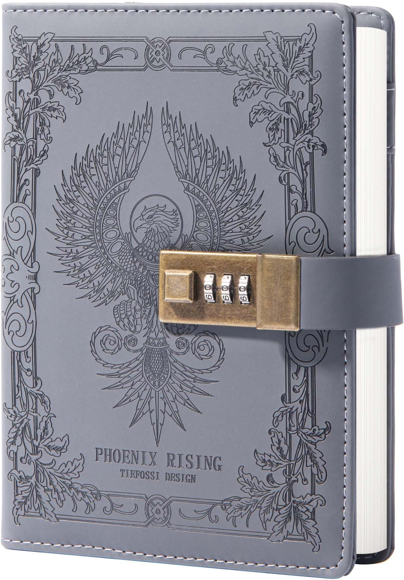 TIEFOSSI Phoenix Journal Notebook with Lock, Vintage Leather Locked Diary, B6 Travel Refillable Ruled Lined Writing Paper, Secret Password Gift Diary for Women Girls Boys