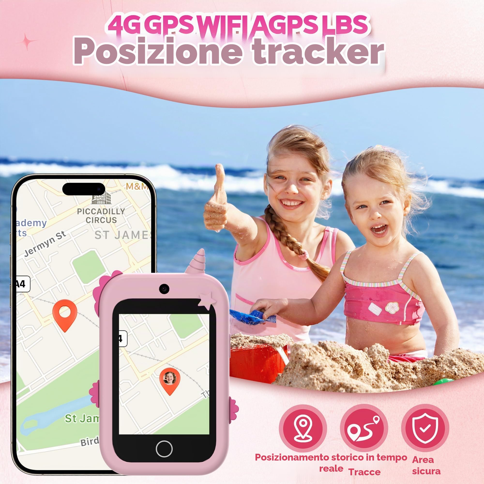 4G Telefono per Bambini GPS Videochiamata Chiamate Contapassi Fotocamera | Telefono Giocattolo per Bambini Modalità Scuola Sveglia, Touchscreen Cellulare per Bambino per Ragazzo e Ragazza Regalo