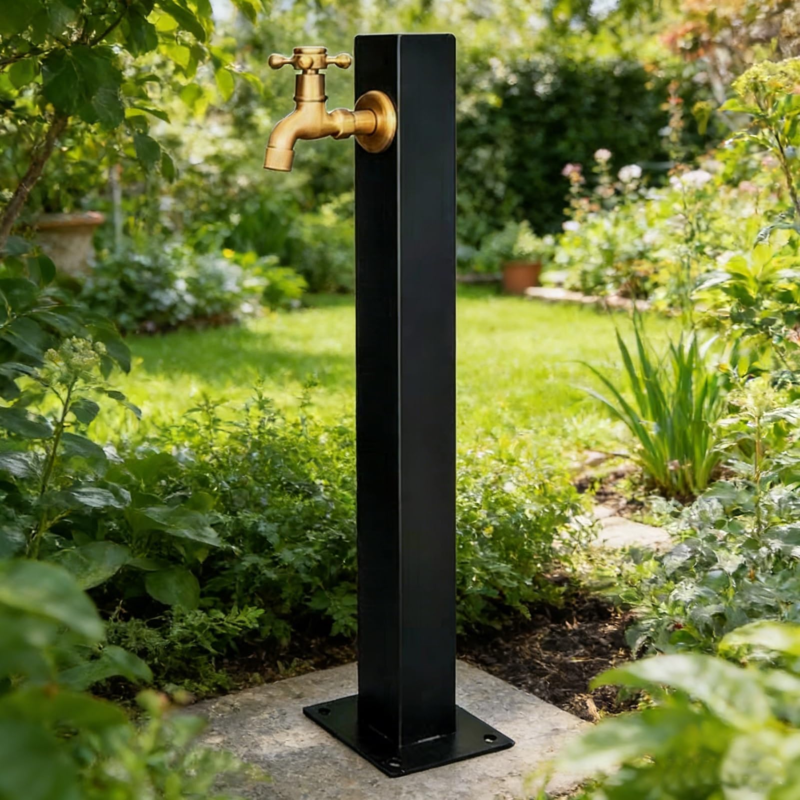 SDCFFC 304 Stainless Steel Outdoor Vertical Square Garden Water Column, Freestanding Black Yard Hydrant for Backyard and Irrigation Garden Pedestal Faucet, Water Spigot