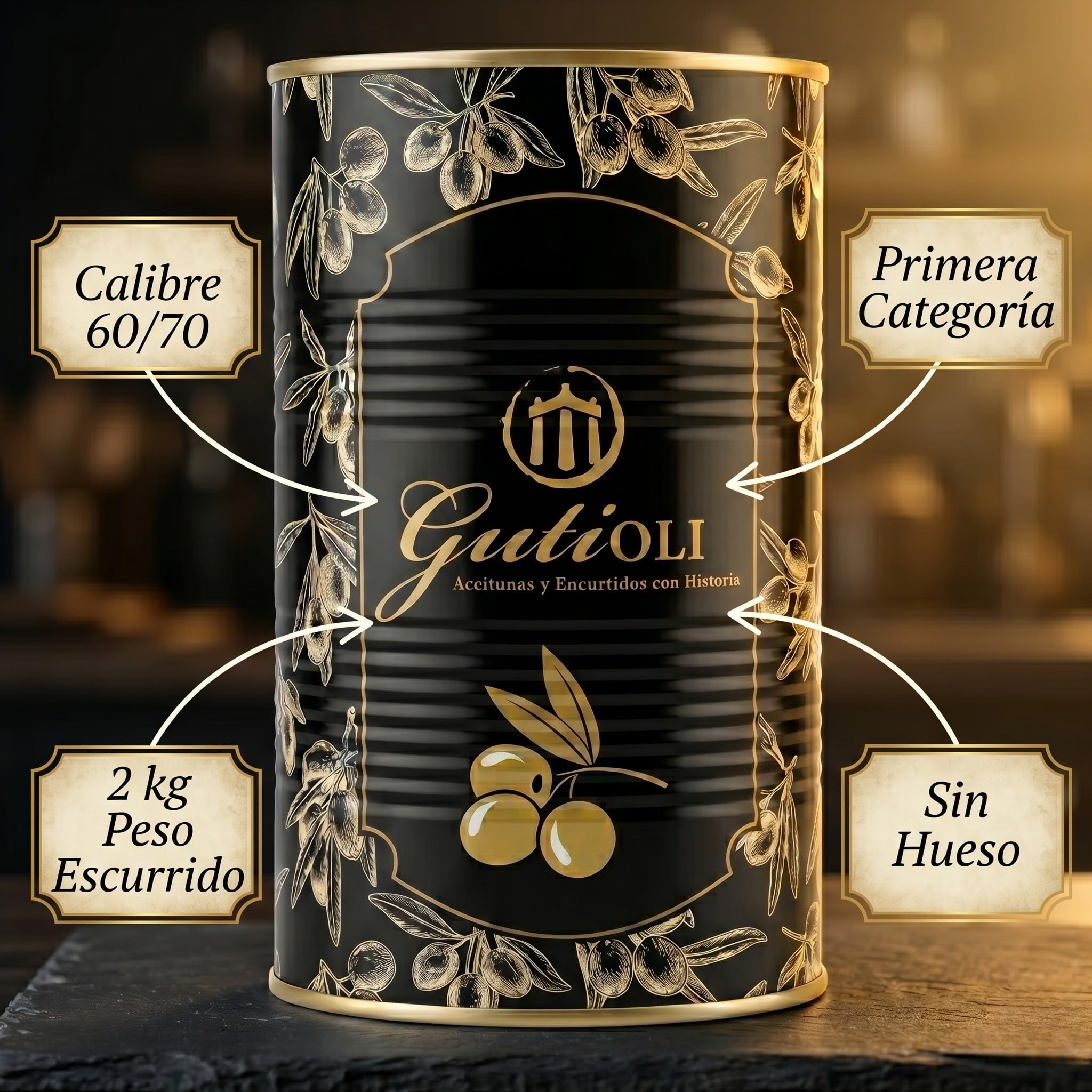 Aceitunas Gordal Picantes GutiOLI Cachonditas Sin Hueso Lata 2 kg Escurrido