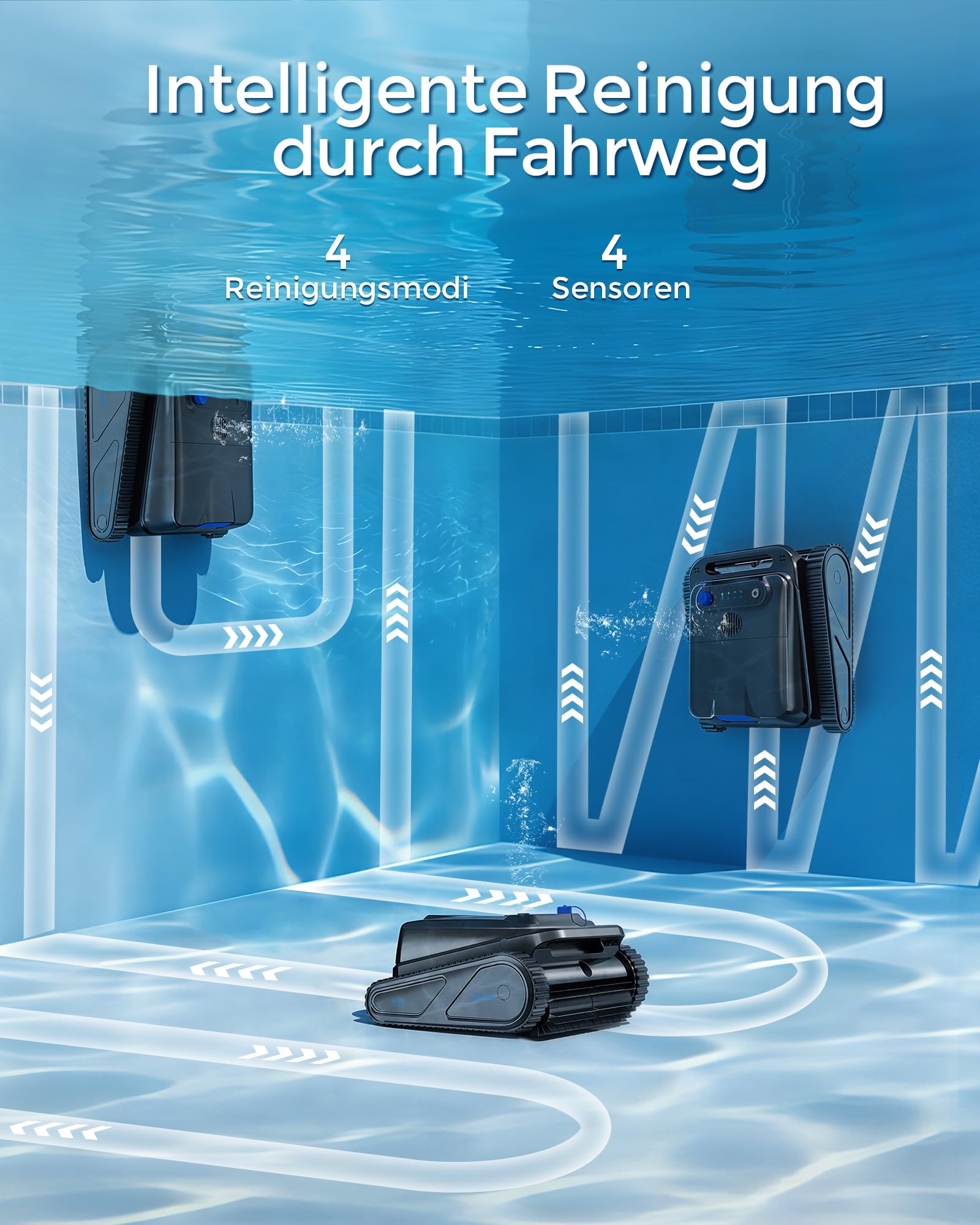 (2026) Y50SE Poolroboter Boden und Wand, Wasserlinie, 120 Min Laufzeit, Intelligente Navigation, Flachzone 4-in-1, Kabelloser Poolsauger Akku, 4 Sensoren, Starker Poolsuager für Pools bis zu 200 m²-SC