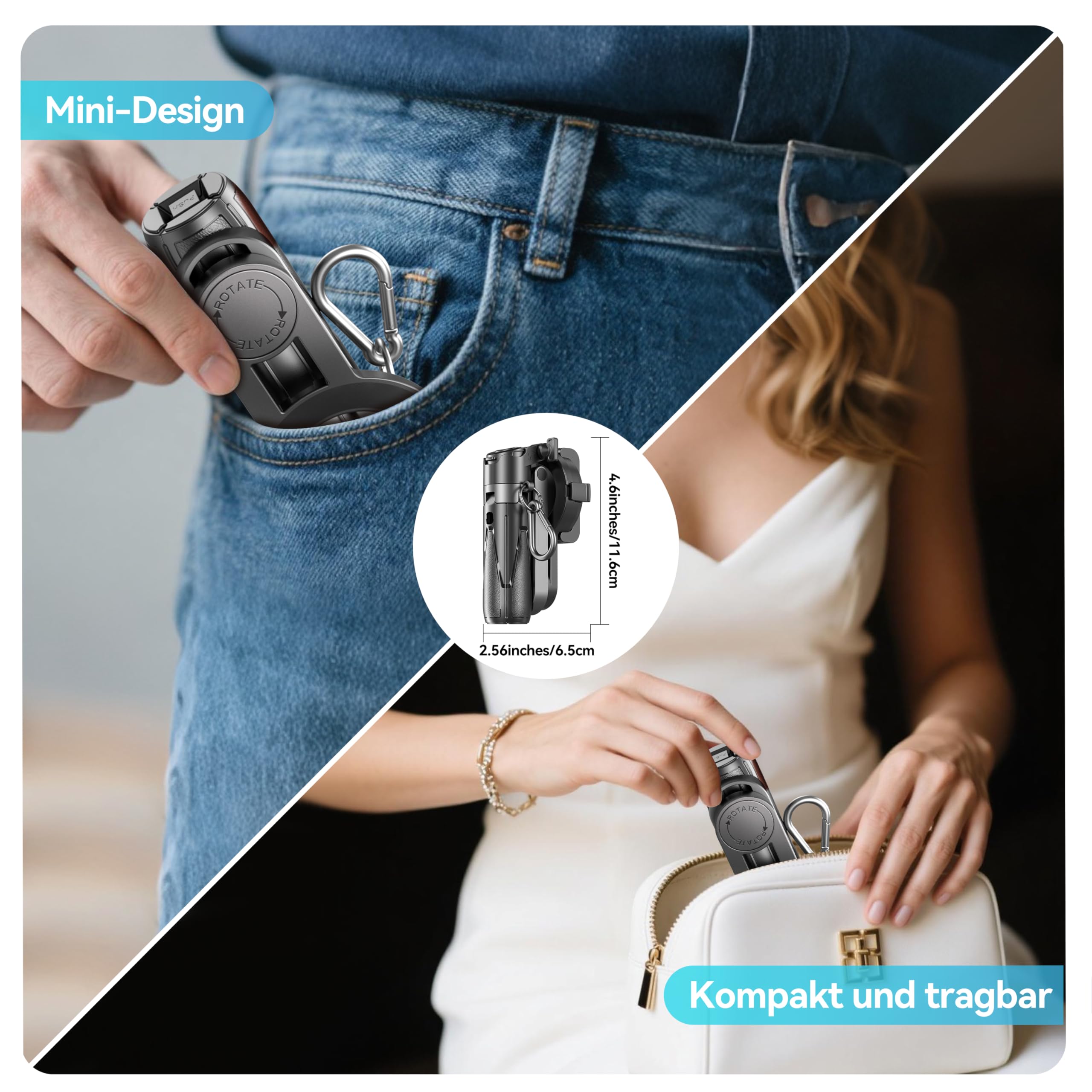 FOURPILLARS Magnetisches Mini Selfie Stick Stativ, Tragbares Selfiestick Klein mit Abnehmbarer Bluetooth-Fernbedienung für Fotos, 360° Drehung, Kompatibe mit iPhone & Android