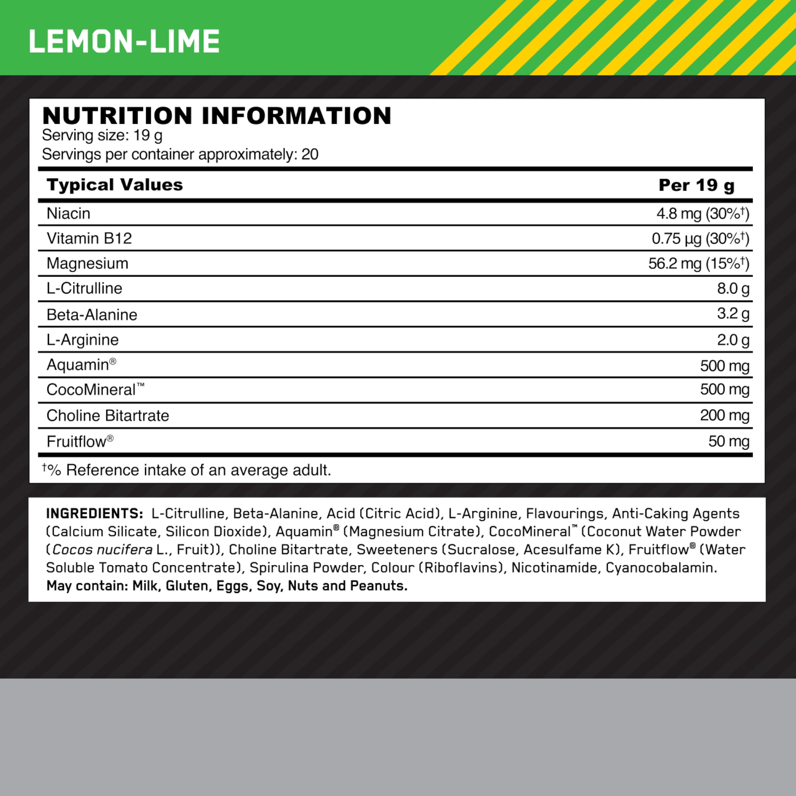 Optimum Nutrition ON Platinum PUMP, complément alimentaire pré-workout intense et sans caféine avec Fruitflow, Beta-Alanine, L-Arginine, L-Citrulline, saveur Citron - Citron vert, 20 portions, 380 g