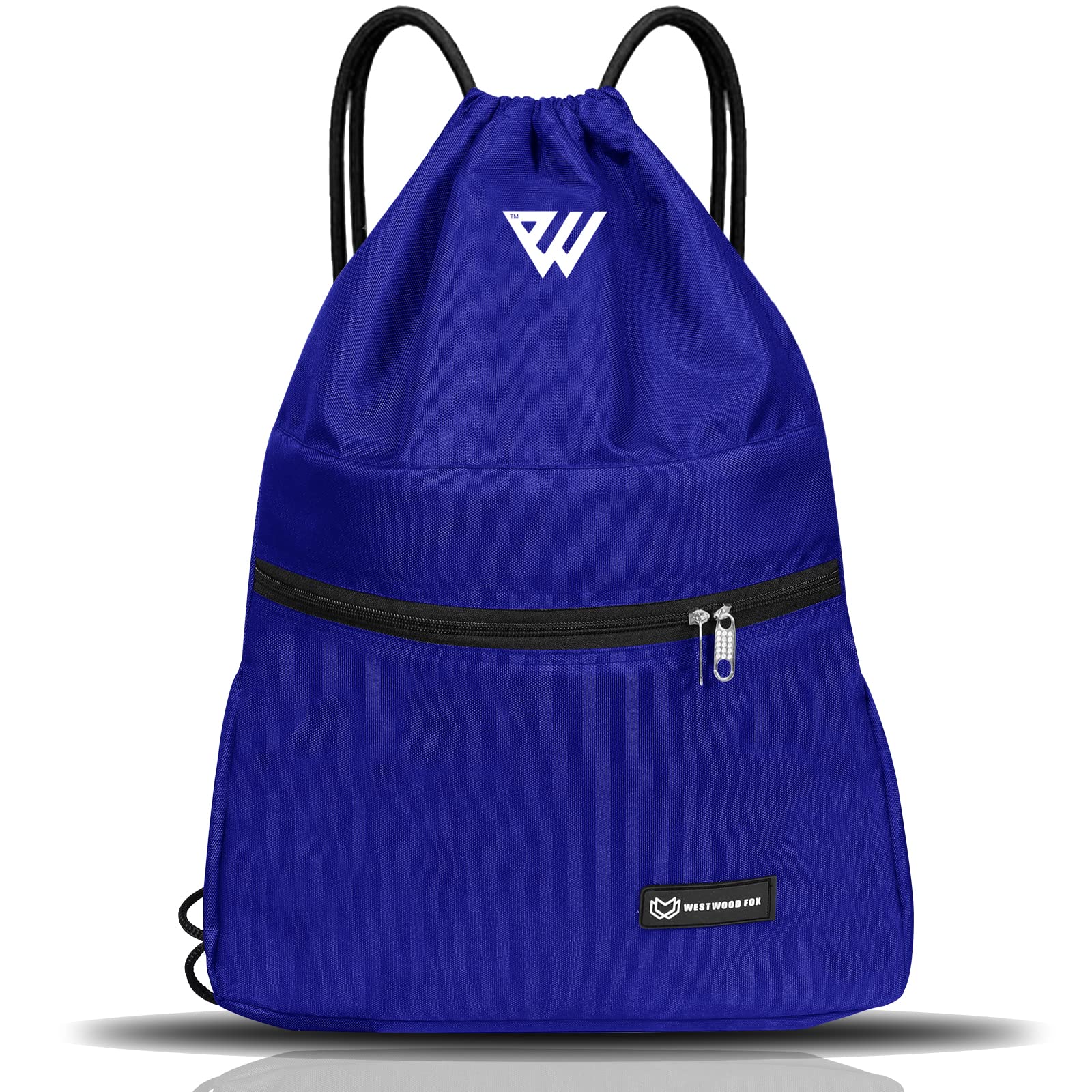 WESTWOOD FOXWFX Drawstring Bag String Waterproof Sport Gym Sack Backpack for Women Men PE Bag Outside Pocket Zipper School Beach Holidays Swimming Travel, Blue