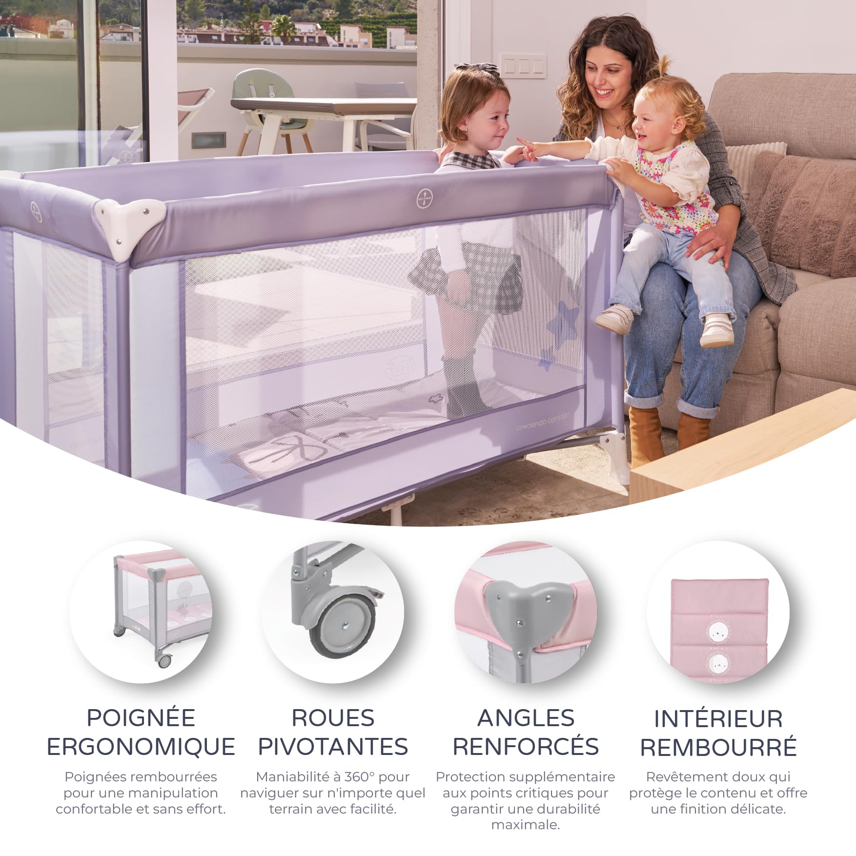 Innovaciones MS 630135 – Lit de voyage pour bébé 3 pièces 120 x 60, avec matelas et sac de transport, de 0 + mois jusqu'à 15 kg, pliable et montage facile, structure légère et très stable, pour filles