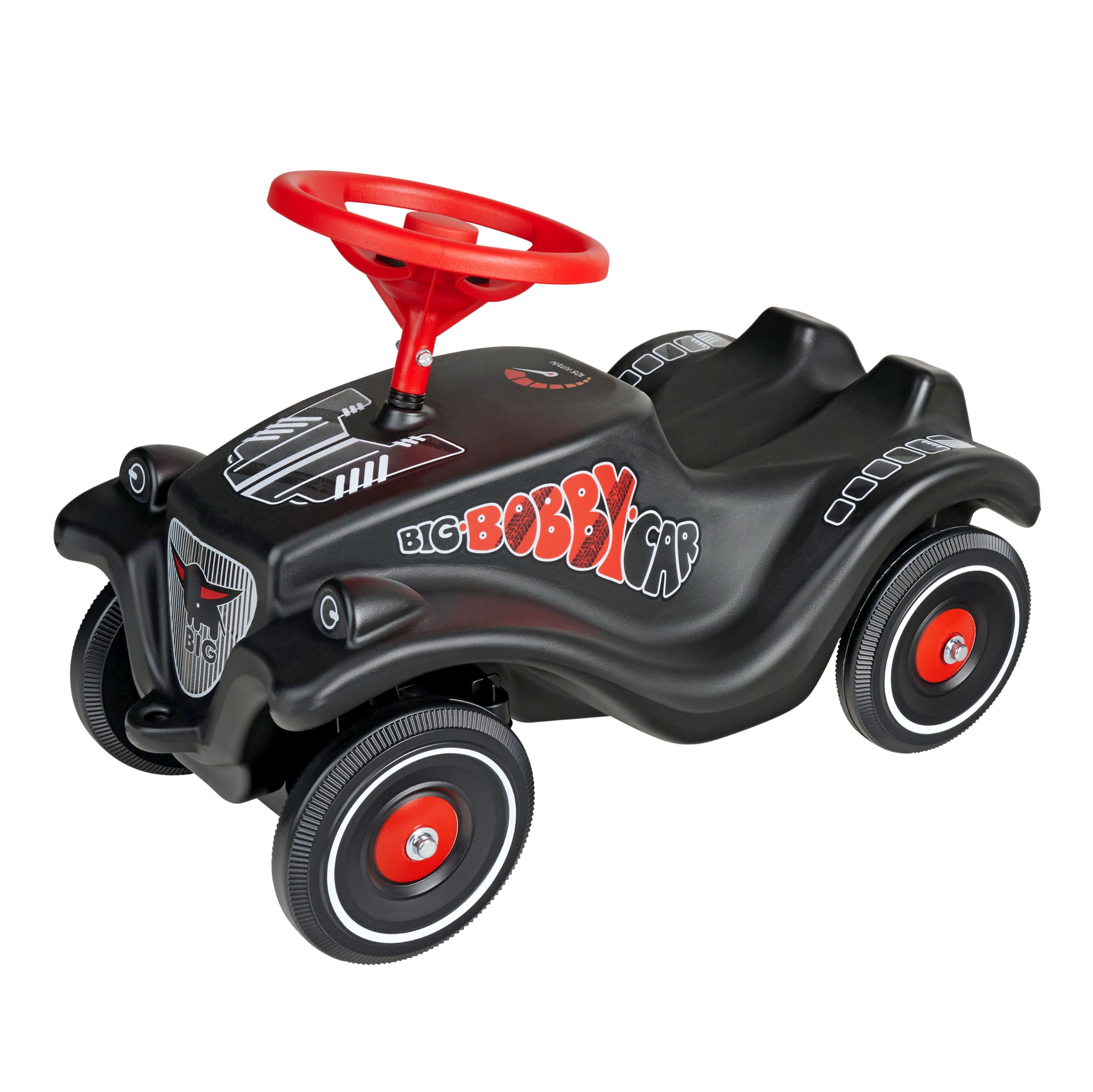 Big Bobby Car Classic GT - Coche Antideslizante con diseño de Carreras, Volante de Seguridad con claxon, Cuerpo ergonómico, Enganche de Remolque, vehículo Infantil, Color Negro y Rojo, a Partir de 12