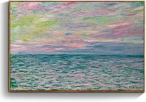 crmotu Framed Canvas Wall Art, Ocean Sunset Vintage Landscape Painting, Sea Dusk Aesthetic Art Prints, Abstract Nature Pictures Wall Decor Living Room Bathroom Bedroom Farmhouse Office Artwork 20x30in