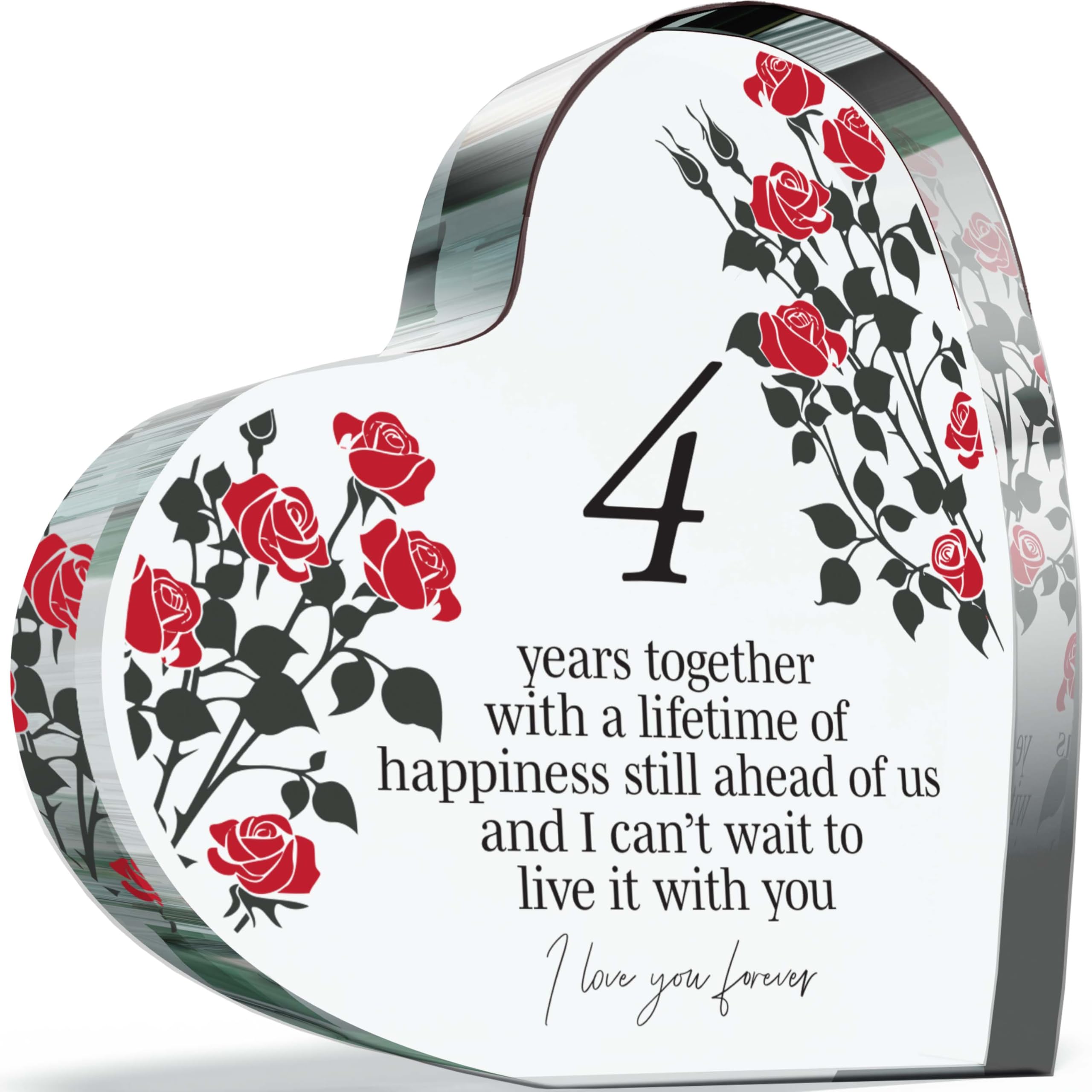 Giftzie Women's 04 4Th Anniversary Acrylic Heart Plaque For Wife Or Husband, 4 Years Together