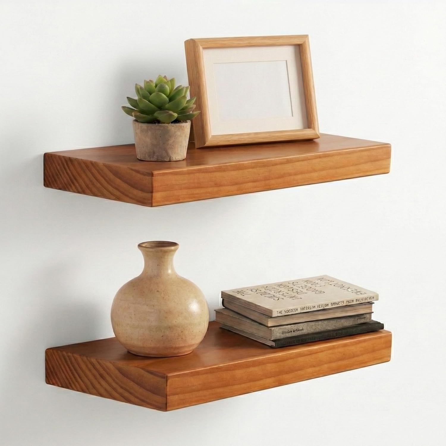 Floating Shelves for Wall 24 Inch Solid Real Wood Shelves Set of 2 Rustic Farmhouse Wall Mounted Wood Shelf for Bedroom Living Room Bathroom Kitchen Home Decor Office