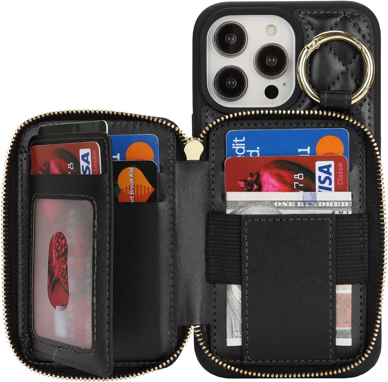 for iPhone 12 pro max Case Wallet with Card Holder,for iPhone 12 pro max Phone case Wallet with Zipper with Slot Kickstand Stand Case for Women and Man 5G 6.7 Inch-Black - Image 6