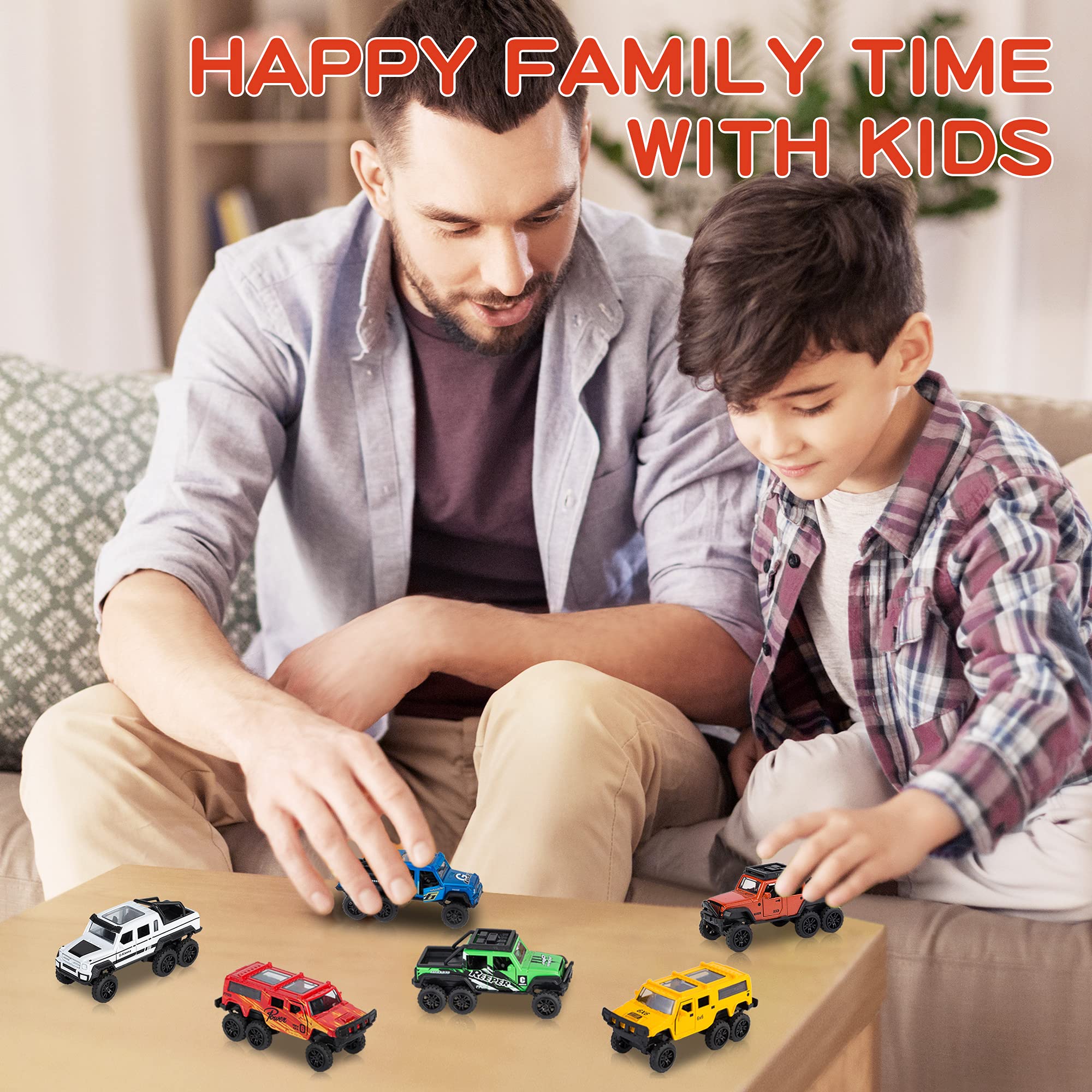 Camiones de juguete fundidos a presión, paquete de 4 autos de juguete de metal fundido a presión, autos con puertas abiertas, vehículos todoterreno, regalo de cumpleaños para niños y niños 7