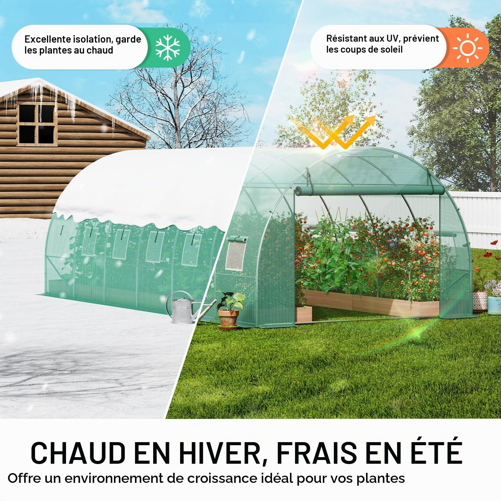 VEVOR Serre Tunnel Jardin, 590x295x198 cm, Tente Abri Plantes avec Cadre en Acier Galvanisé, Couverture en PE Verte, Porte à Glissière Enroulable, 12 Fenêtres, pour Extérieur Cultiver Légumes Fleurs