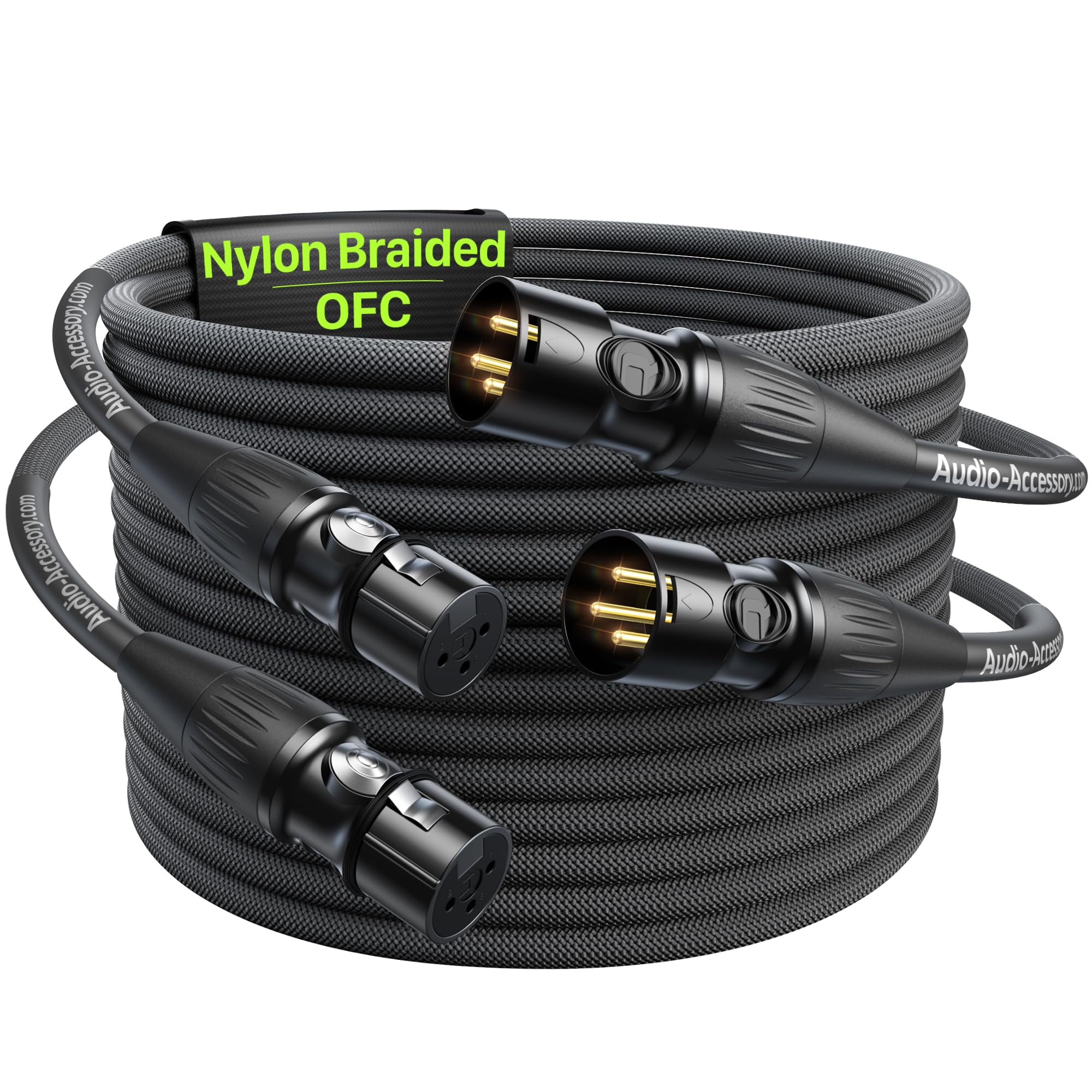XLR Cables 15 Feet 2 Pack, Professional Gold-Plated Rean Connectors from Neutrik, Kevlar-Reinforced Nylon Braided Microphone Cable, Mic Cable, Durable Shielded and Balanced XLR Male to Female Cord