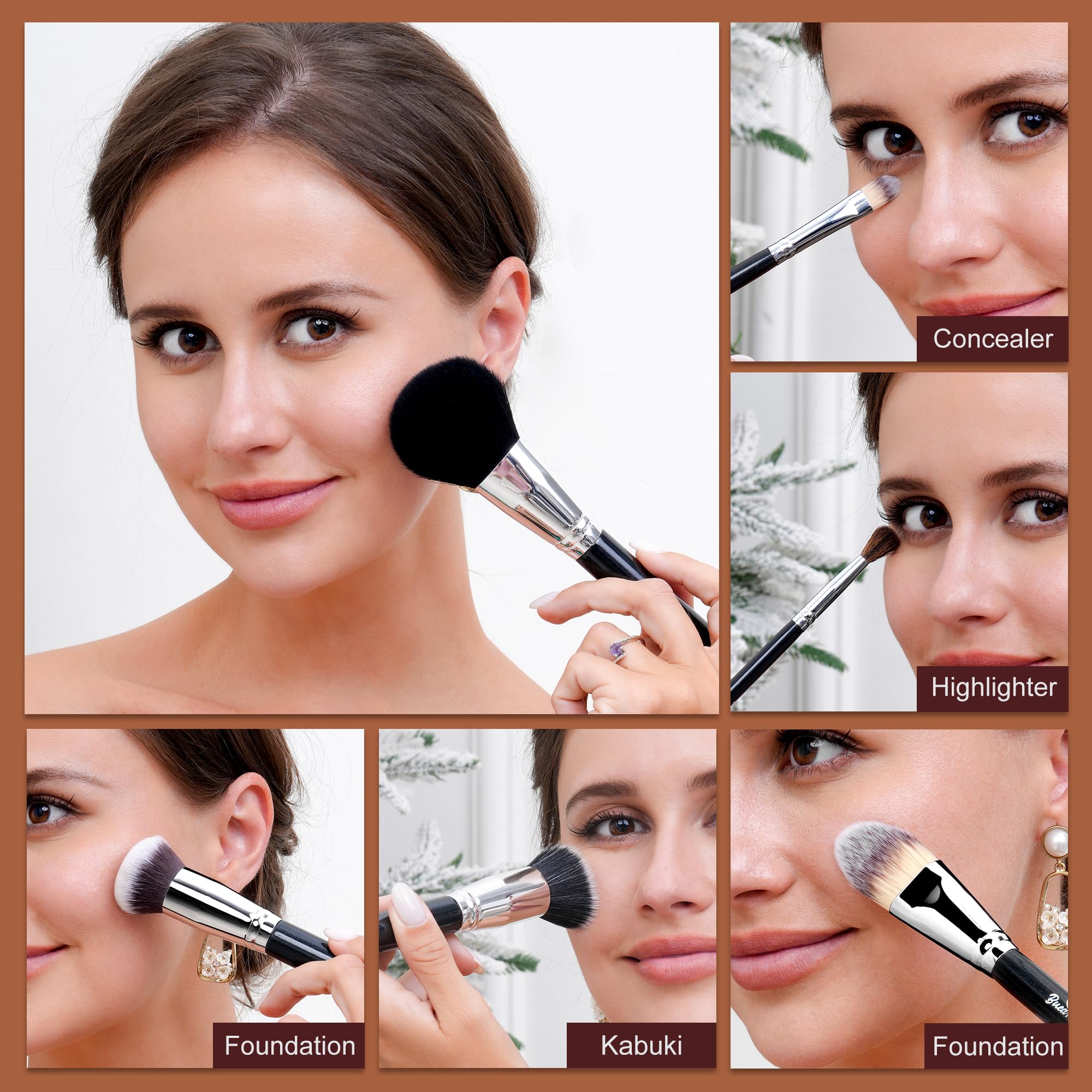 Bueart Design Lot de 19 pinceaux de maquillage professionnels avec étui de support, poils doux végétaliens sans cruauté envers les animaux pour fond de teint, estompage, fard à paupières Noir