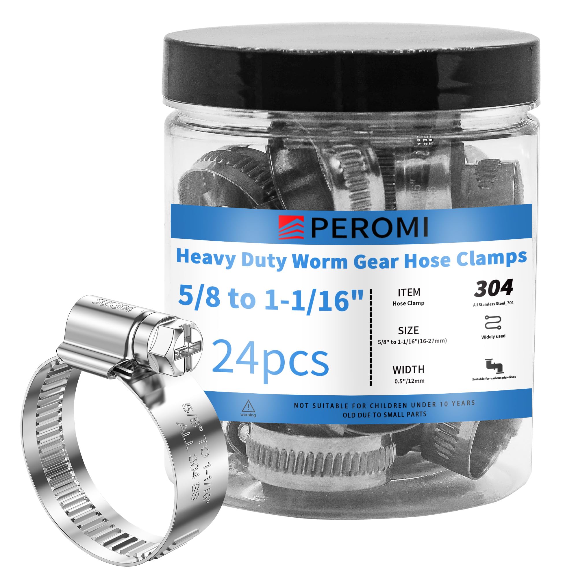 Abrazaderas de manguera, de acero inoxidable 304, mini abrazadera de manguera ajustable de 5/8 a 1-1/16 pulgadas, abrazadera de tipo alemán de alta presión resistente para fontanería