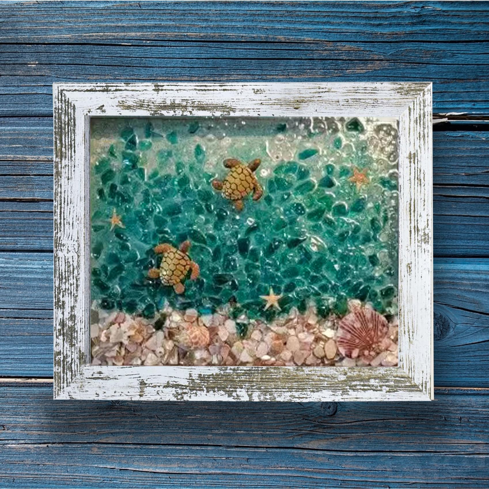 Sea Glass Art Kit?Resin Sea Glass Art Photo Frame?Sea Glass Art Kits for Adults?Sea Glass Resin Beach Art Kit? Sea Glass Decor Arts Kits?Resin Beach Art Kit for Home Decoration (Sea Turtle)
