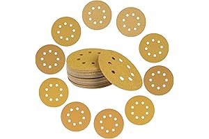 MESTOOL 5-Inch 8-Hole Hook and Loop Gold Sanding Discs, 50 per Box...