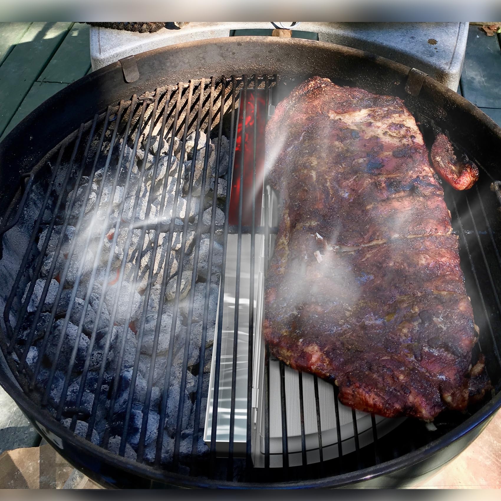onlyfire Tropfschalen mit Abnehmbarer Wasserreservoir und Holzkohletrenner, Fettauffangschale Gasgrill für Weber 57cm Kugelgrills, Edelstahl Grilltropfschalen, Halbrund