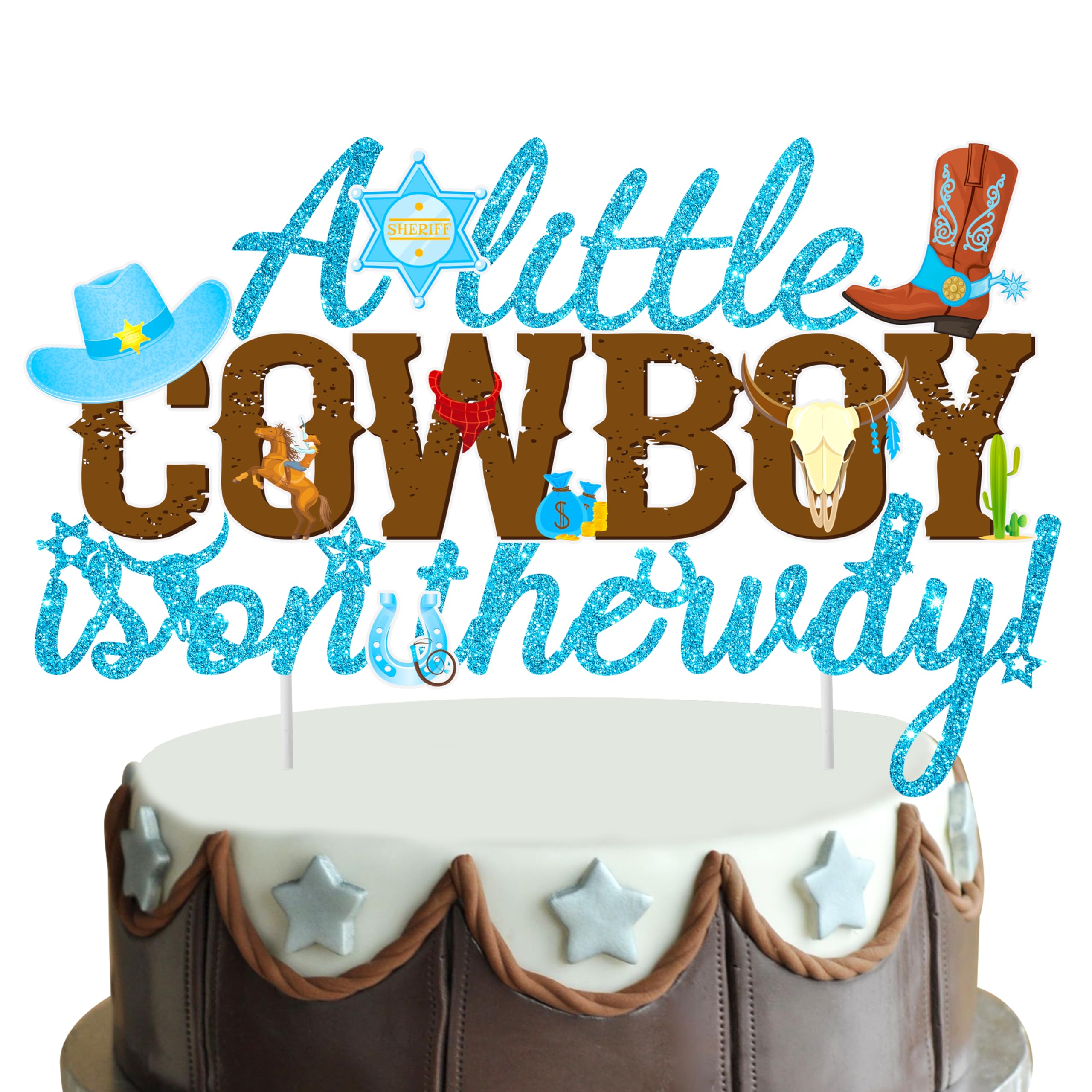 Little Cowboy Baby Shower Cake Topper - Wstern Cowboy Decoration for Wild West Birthday Party Supplies