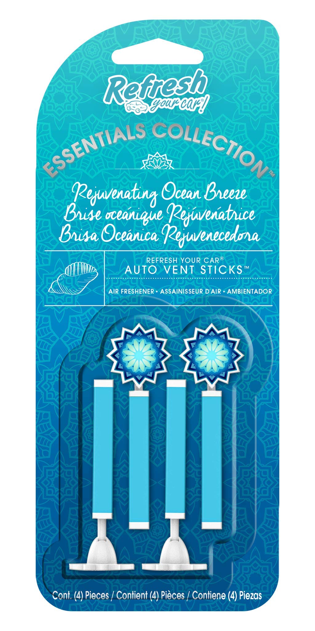 Refresh Your Car Vent Sticks, Rejuvenating Ocean Breeze, 4-Pack