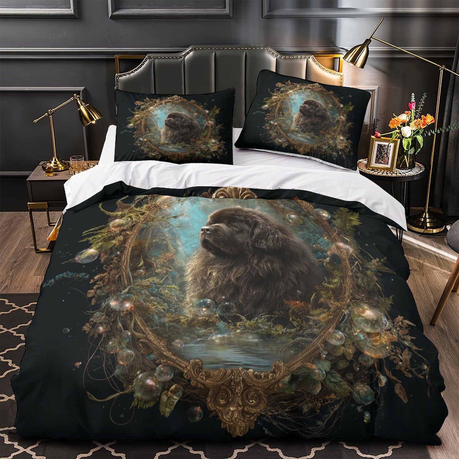 Housse de couette douce chien fantastique parure microfibre premium