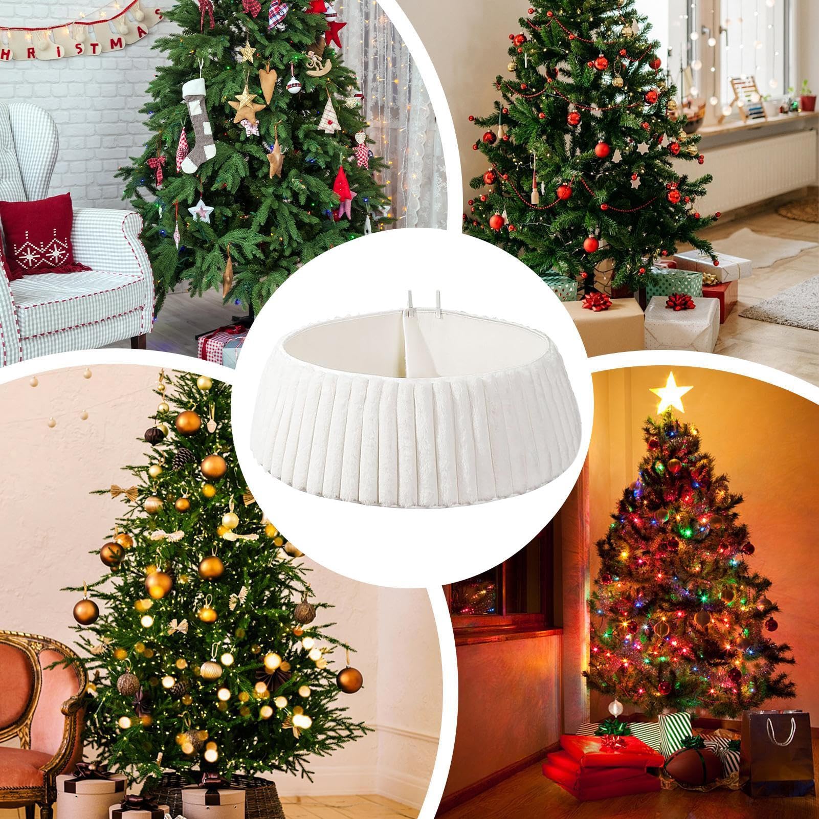 Collar para Árbol De Navidad, Collar De Felpa Lujo Blancos con Patrón Texturizado A Rayas, Cesta Bohemia Árboles Navidads Artificiales, Base Arbol Navidad Decoración para, Dormitorio