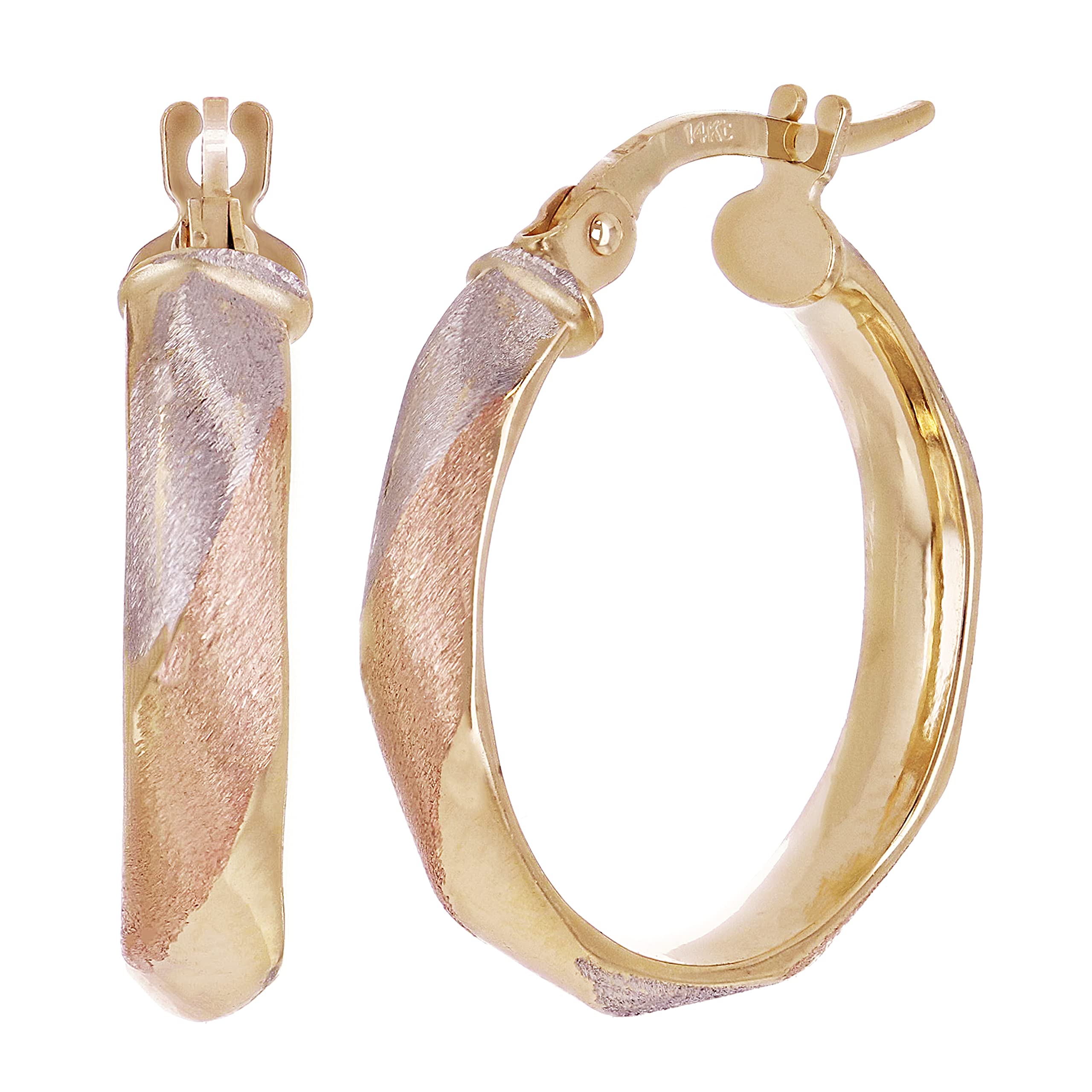 Italian 14k Tri-Color Gold Satin Twisted Hoop Earrings 20mm x 3 5mm 1 6 grams