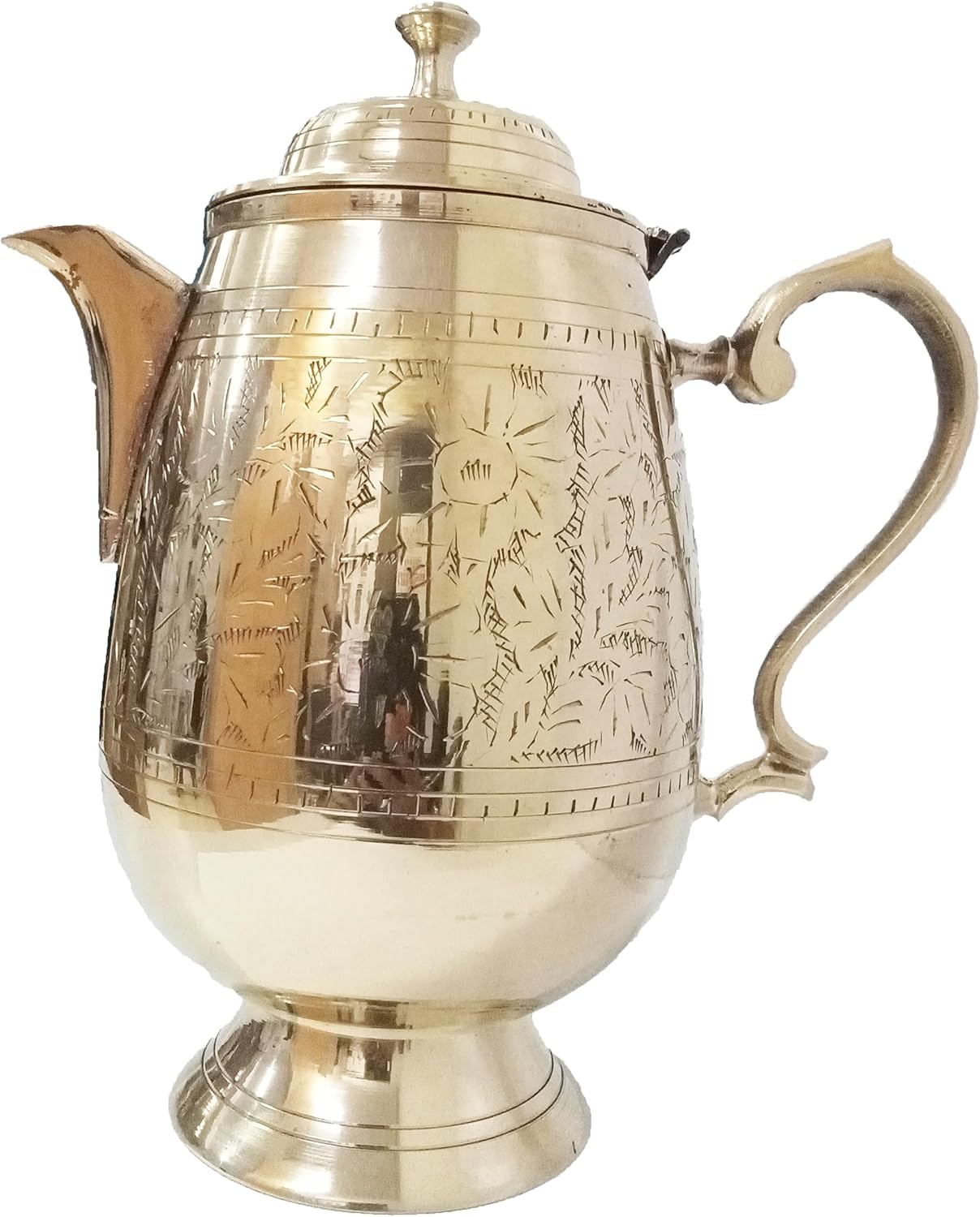 PARIJAT HANDICRAFT Embossed Design Mughlai Style Brass Jug Pitcher 1400ml, Serving and Storing Water