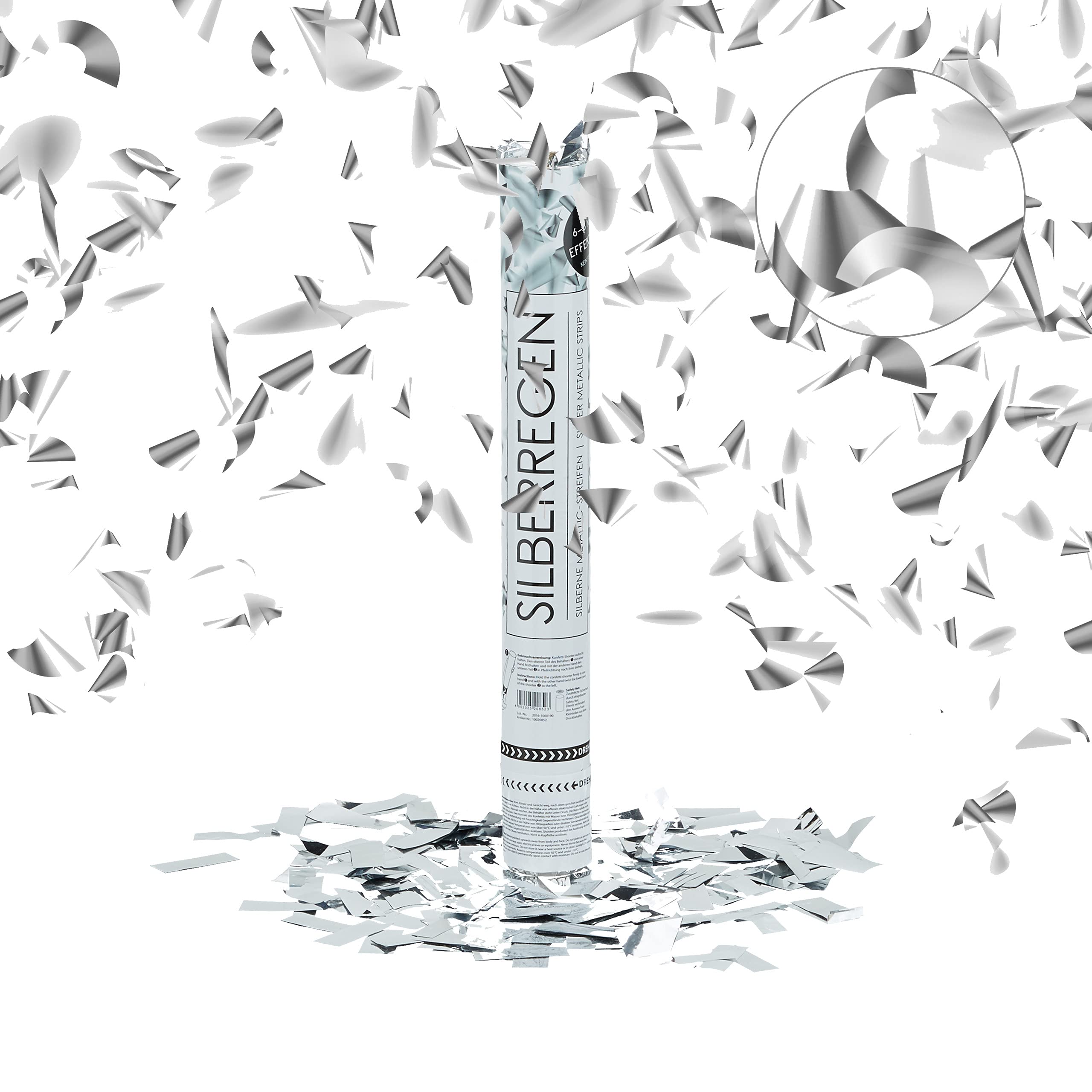 Relaxdays Cañón, Altura de 6-8 m, Lanza confeti, Decoración para bodas, Plateado, 40 cm, color (10020852)