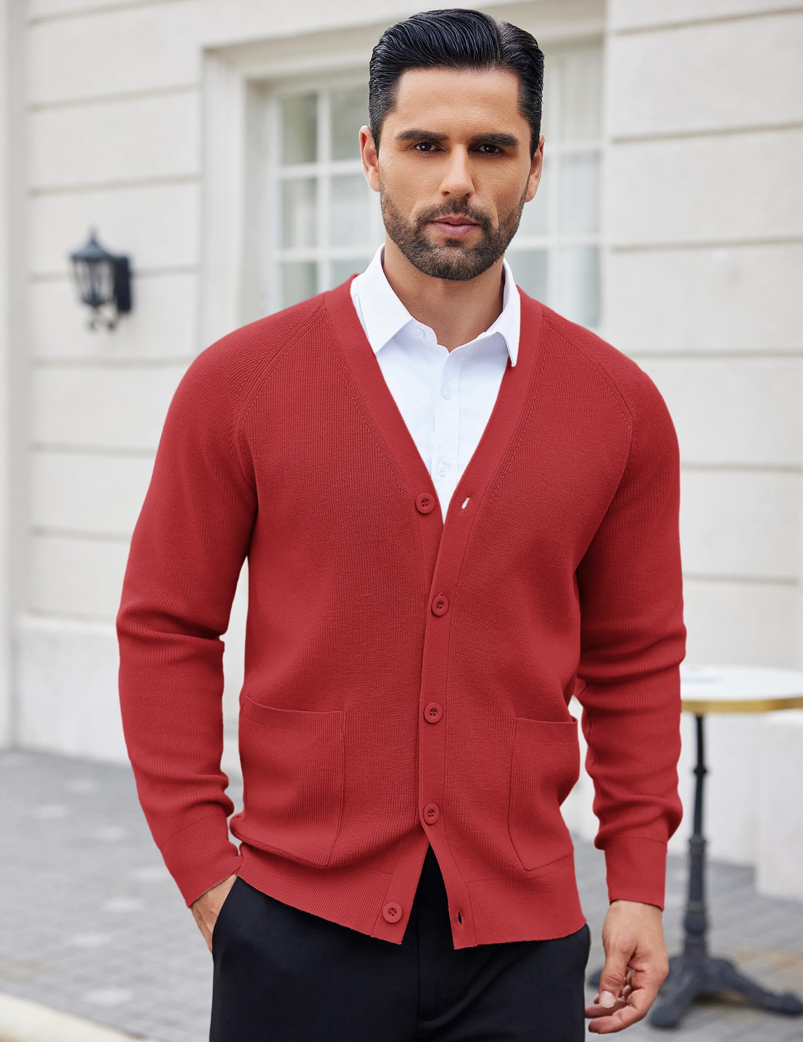 COOFANDY Cardigan da uomo a maniche lunghe casual scollo a V Button Down maglione lavorato a maglia con tasche