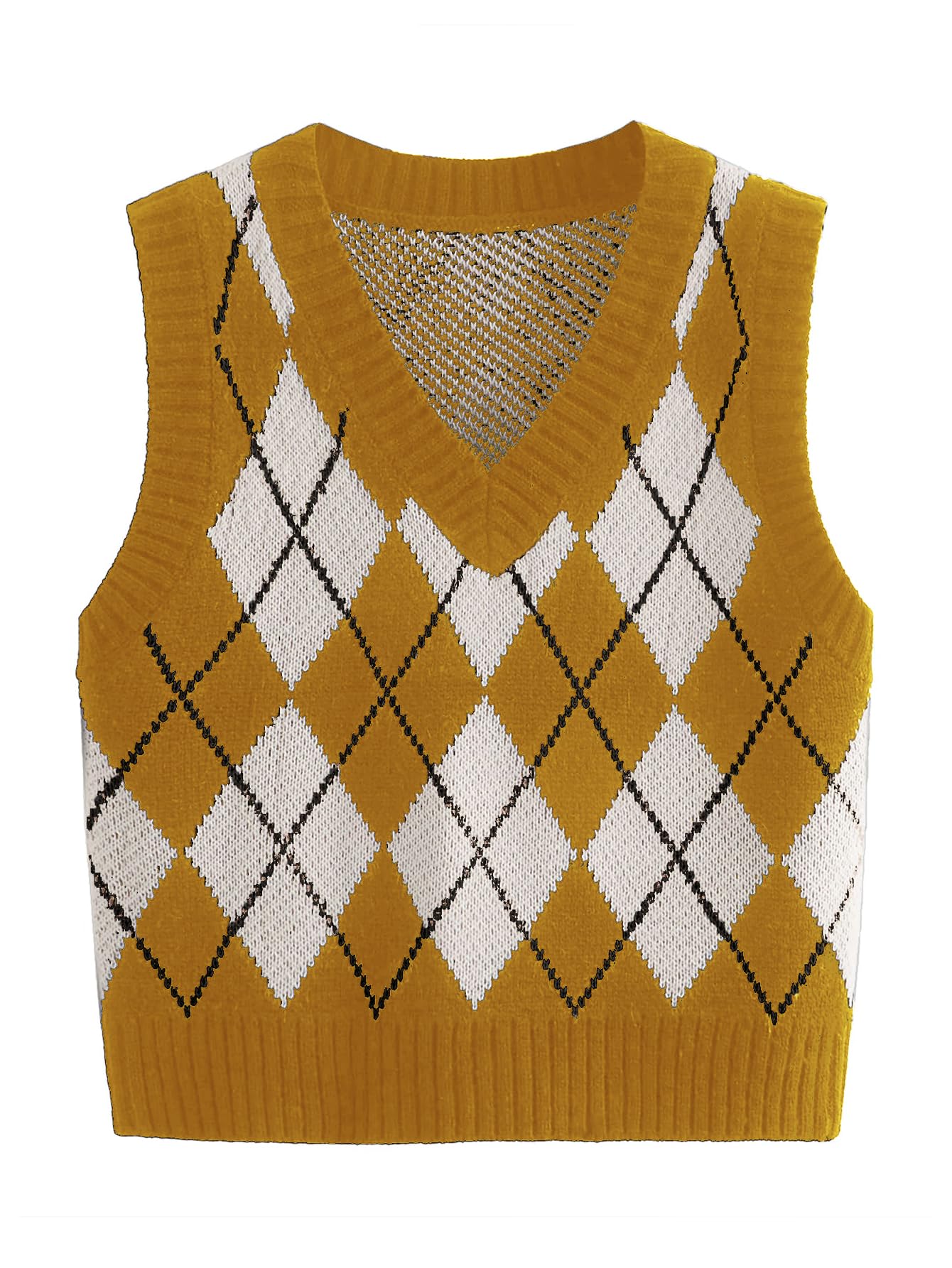 SweatyRocks Womens Plaid Geo Sleeveless V Neck Knit Crop Top Sweater Vest