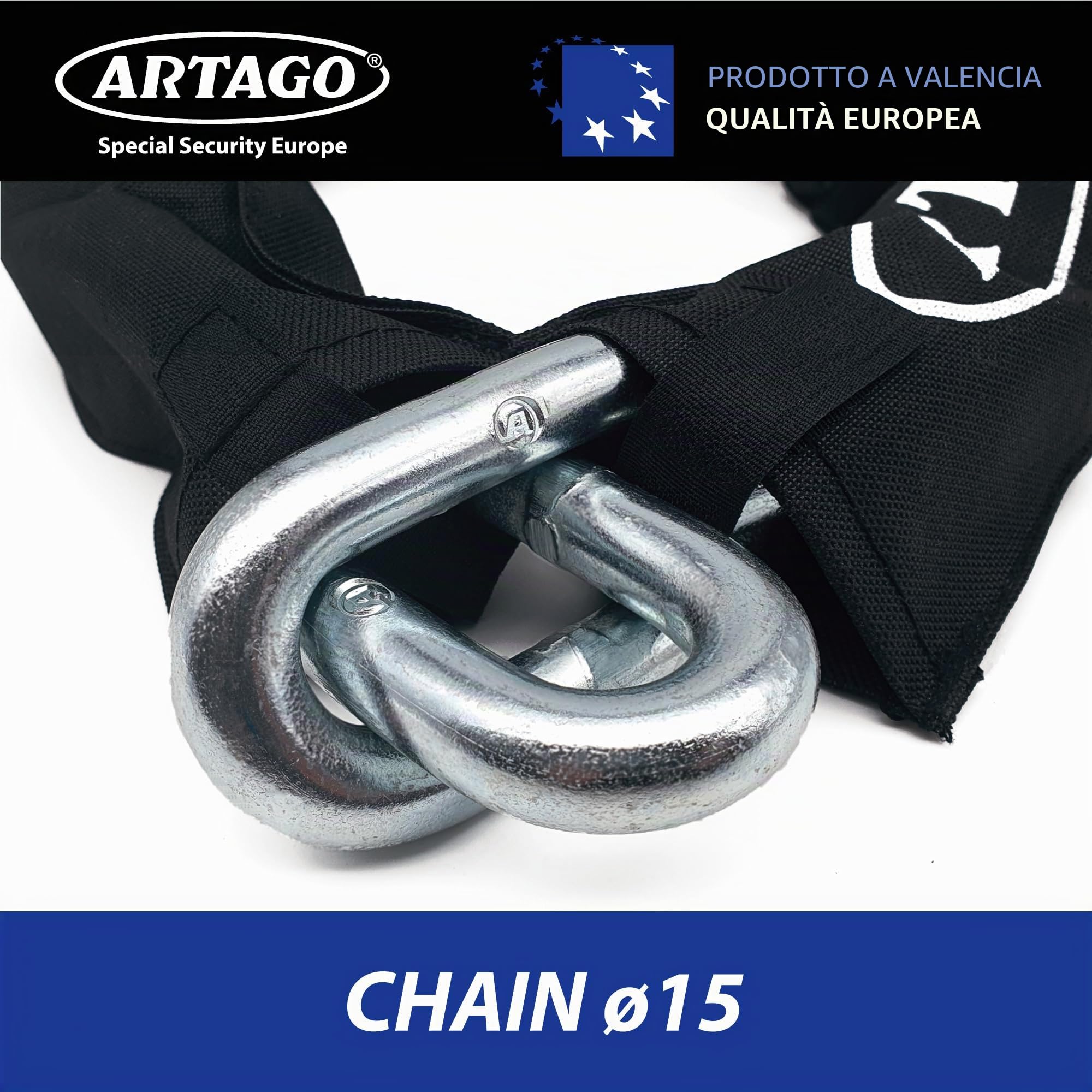 Artago 14.150 Catena Antifurto di Fascia Alta ø15mm Acciaio Antitaglio, Massima Sicurezza Testata Approvata Sold Secure Gold, Catena di Sicurezza Antifurto Moto Combinabile, Bunker Selection 150cm