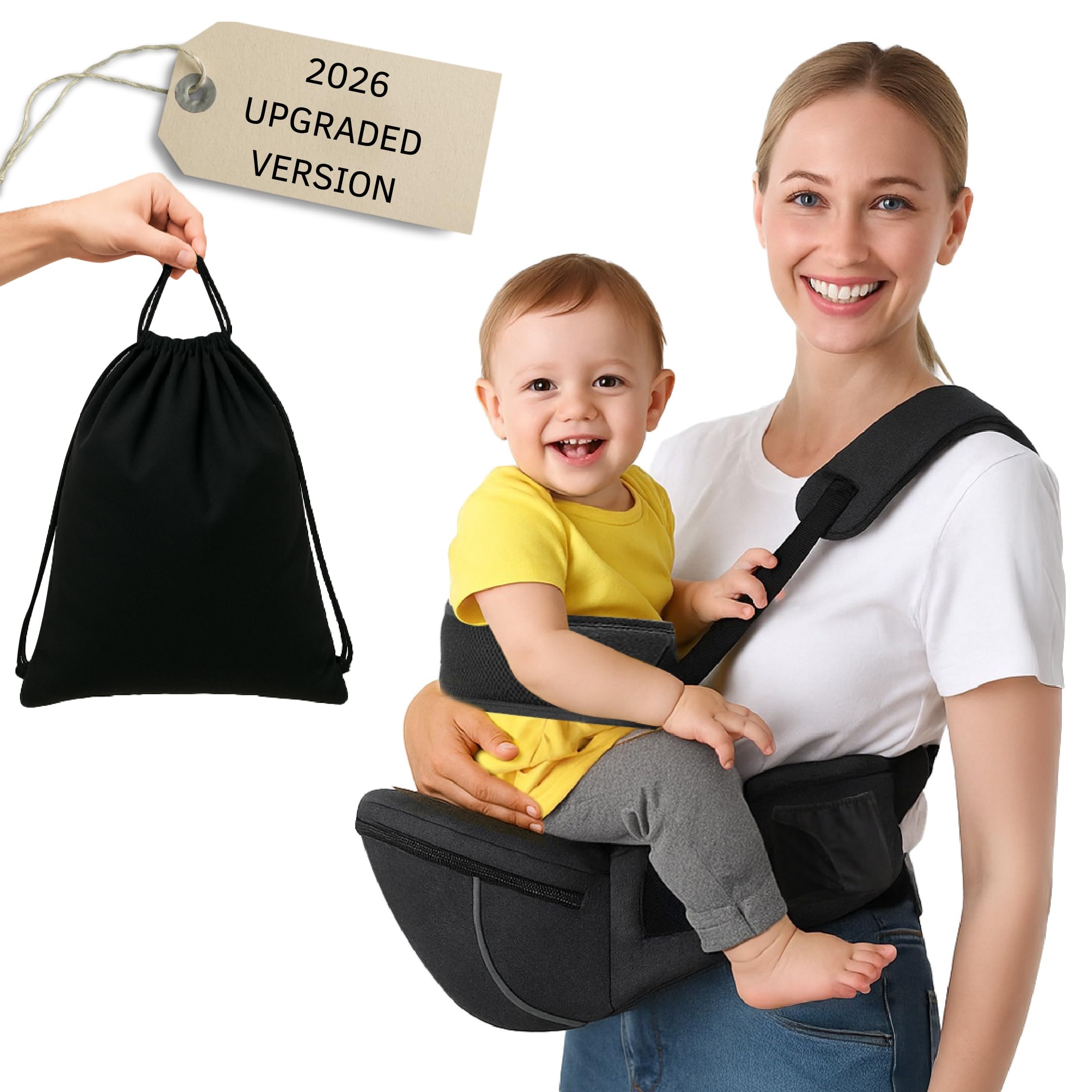 Photo 1 of Baby Carrier with Hip Seat (Upgraded Version) – Adjustable Waistband, Safety Harness & Storage Pockets – Detachable Shoulder Strap – Foldable Design for Newborns & Toddlers