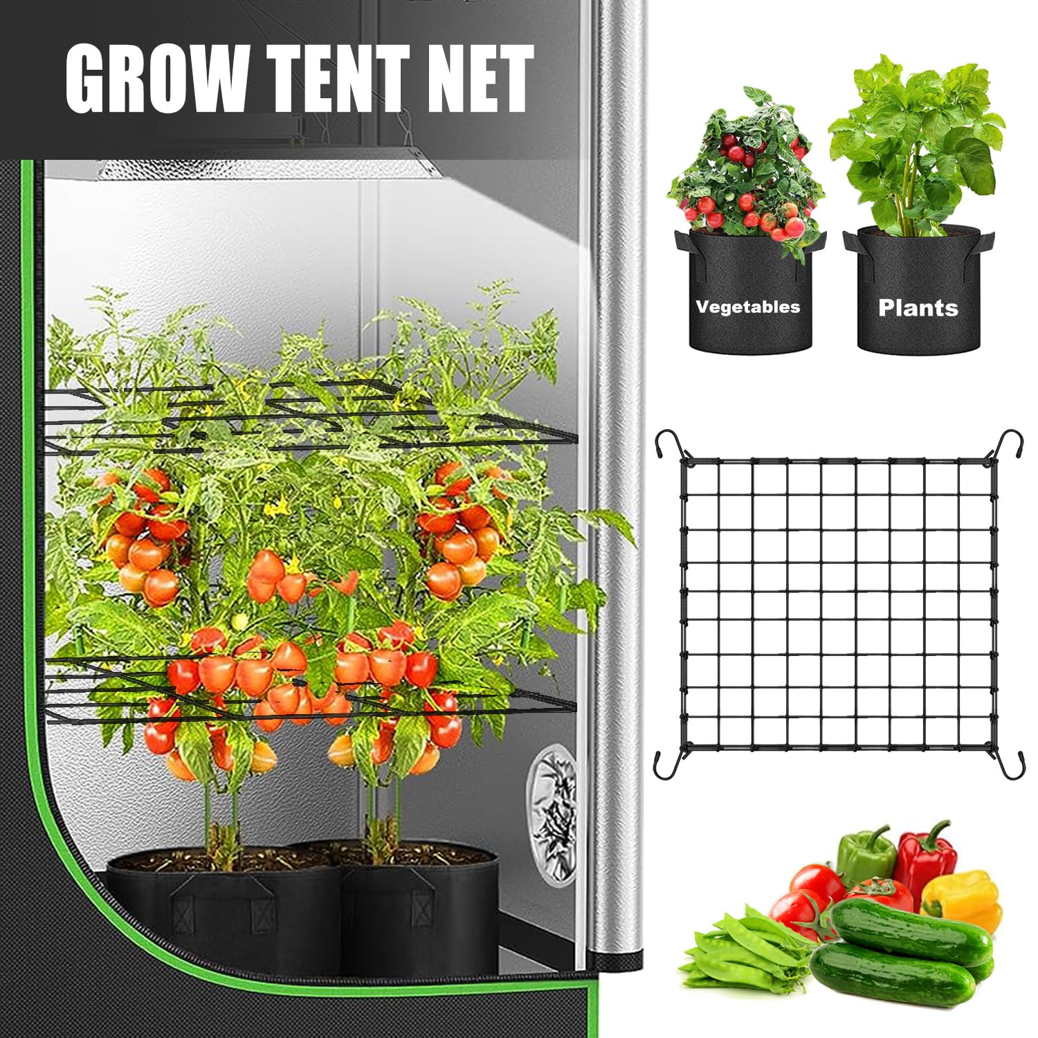 1 Filet De Treillis élastique De 0,9 X 0,9 M Avec Crochets Pour