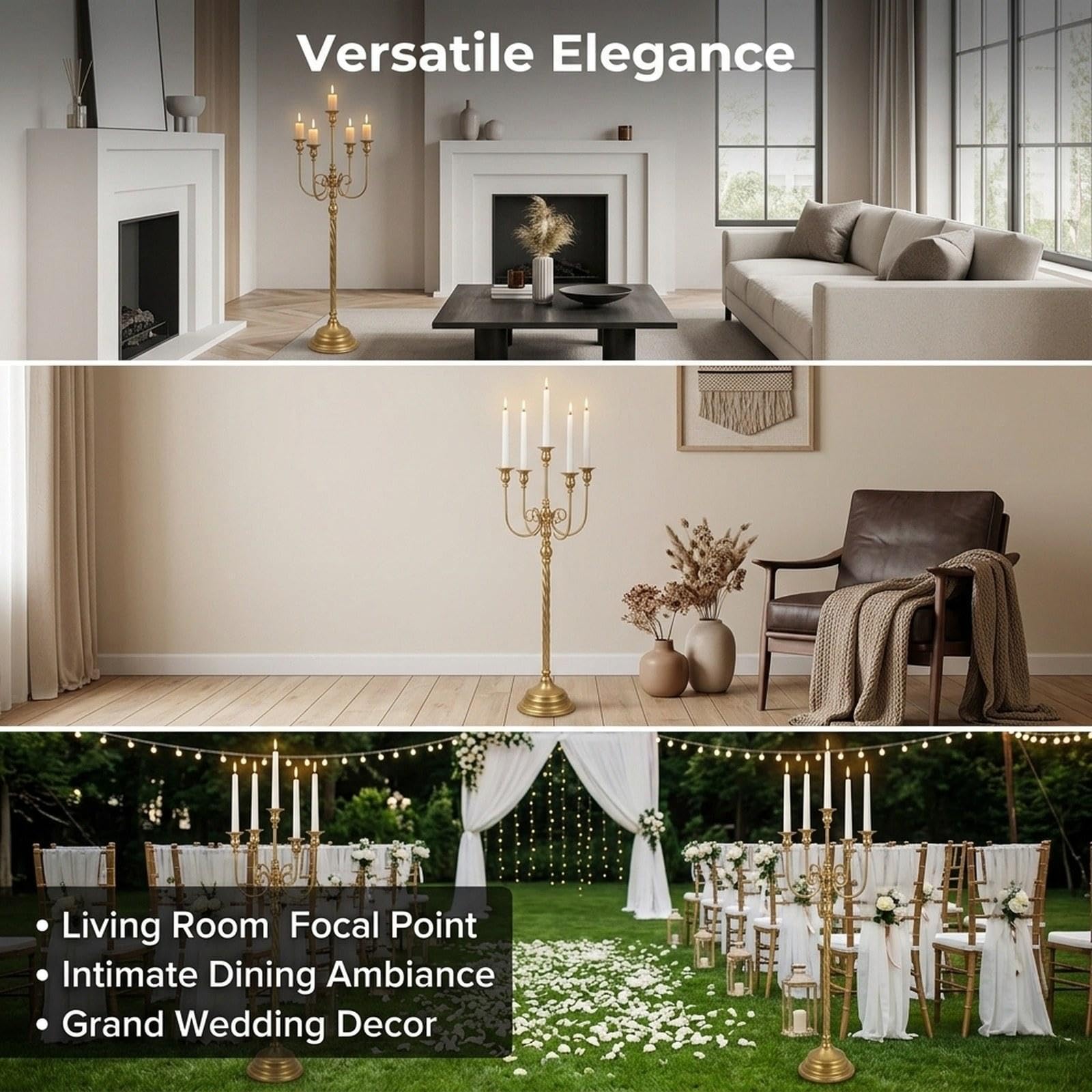 KESOTO Portacandele da Pavimento Dorato, candelabro Decorativo Romantico a 5 per Sala da Pranzo, Hotel.