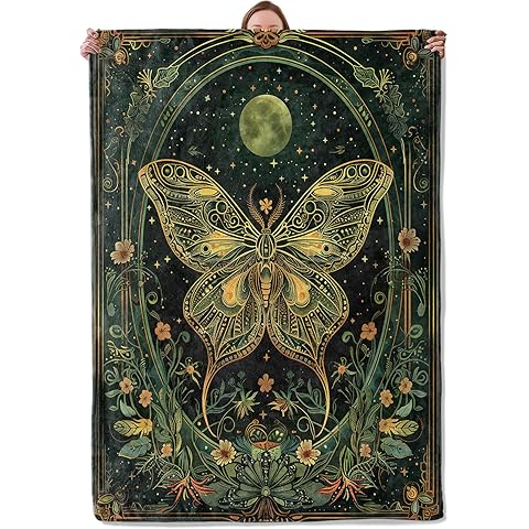 Celestial Moon and Butterfly Theme Blanket Gifts for Women Girls, Soft Warm Lightwe...