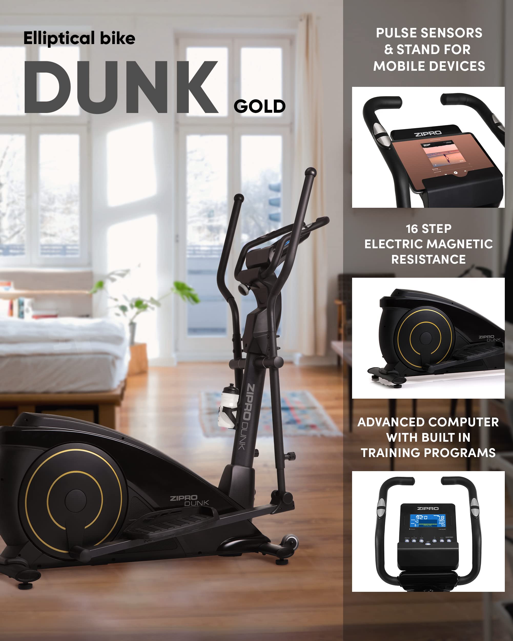 Zipro Crosstrainer Dunk, Ellittico fino a 150 kg, Attrezzo cardio per la casa, Macchina da allenamento cardio, Ellittica, Cyclette, 16 livelli di resistenza
