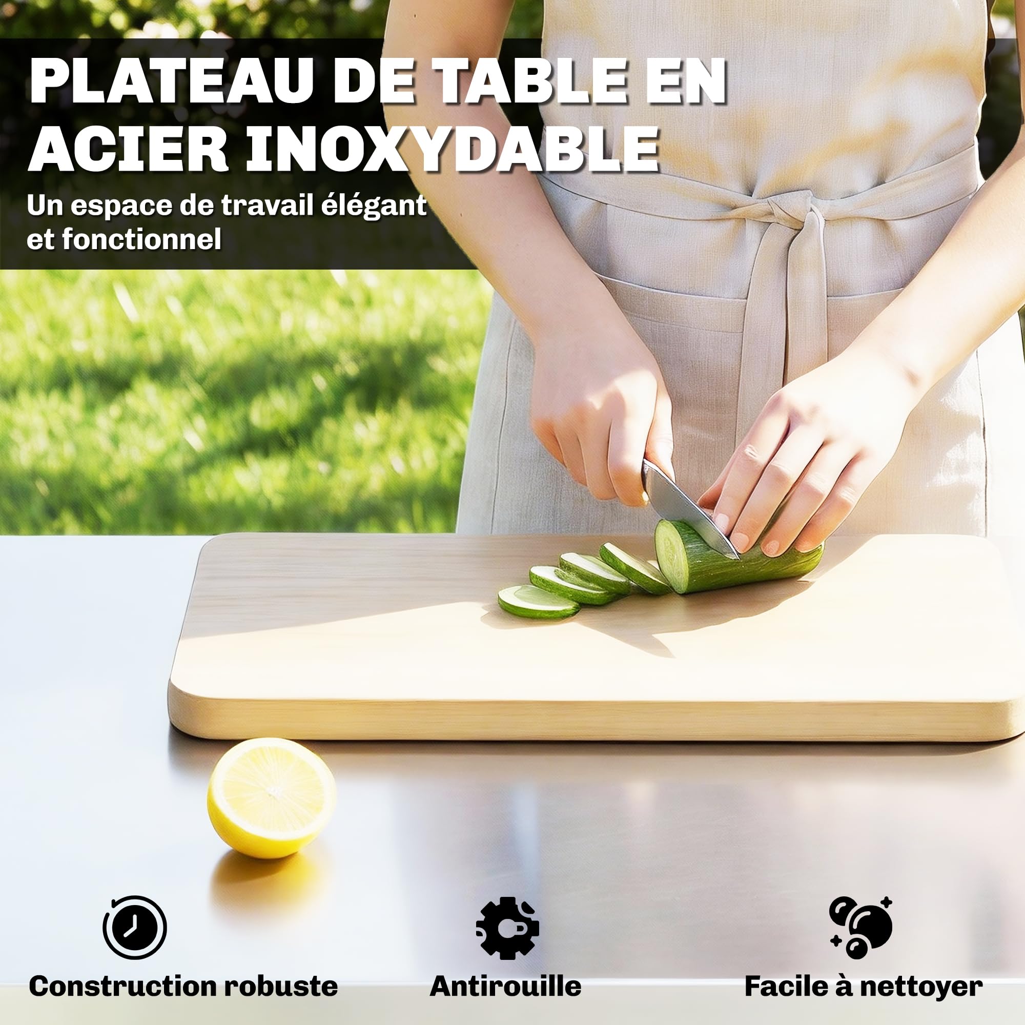 Outsunny Chariot de Barbecue en Acier Inoxydable - Table de Préparation Extérieur de 85x60cm avec Plan de Travail et roulettes - Desserte de Jardin Stable pour Four à Pizza et Grill, Argenté