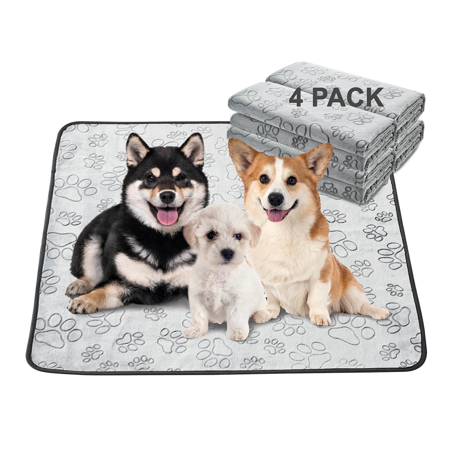 Qeils Reusable Puppy Pads, 34"x 36" 4 Pack Washable Pee Pads for Dogs, Waterproof Non Slip Wee Wee pad, Absorbent and Leakproof Training Mats for Potty, Crate, Playpen, Bed, Sofa