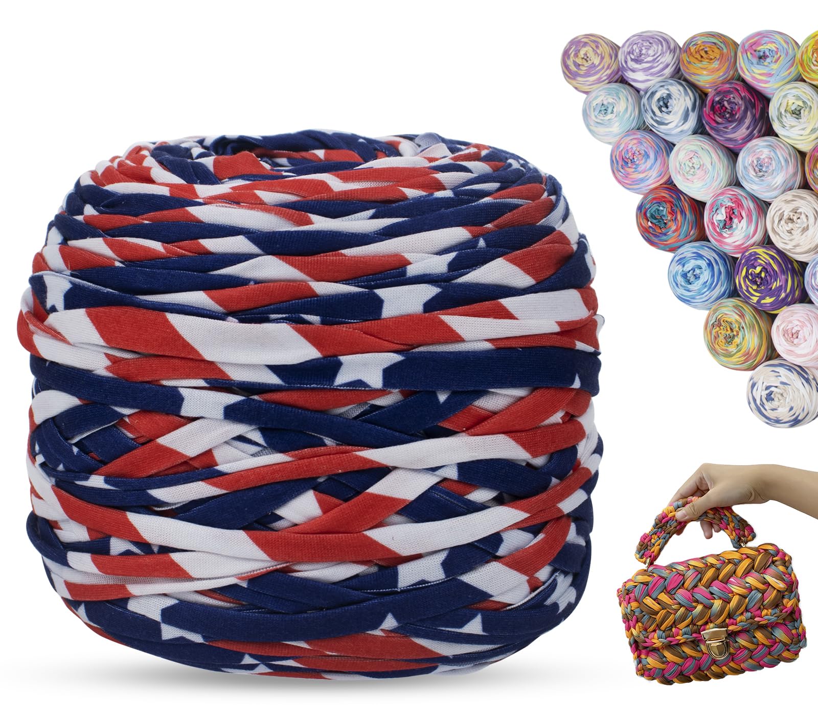 LEREATI T Shirt Yarn for Crocheting 285g/100m Rainbow Tshirt Yarn for Crochet, Thick Crochet Yarn for Crocheting Bag, Blanket, Cushion, Craft Beginners, DIY Hand Knitting (Blue & Red)