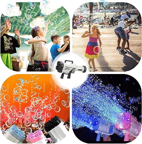 Miniatura 2 de VERSDITAS Gatlin - Pistola de burbujas de 64 agujeros ametralladora lanzacohetes de burbujas miles de burbujas por minuto adecuada para niños