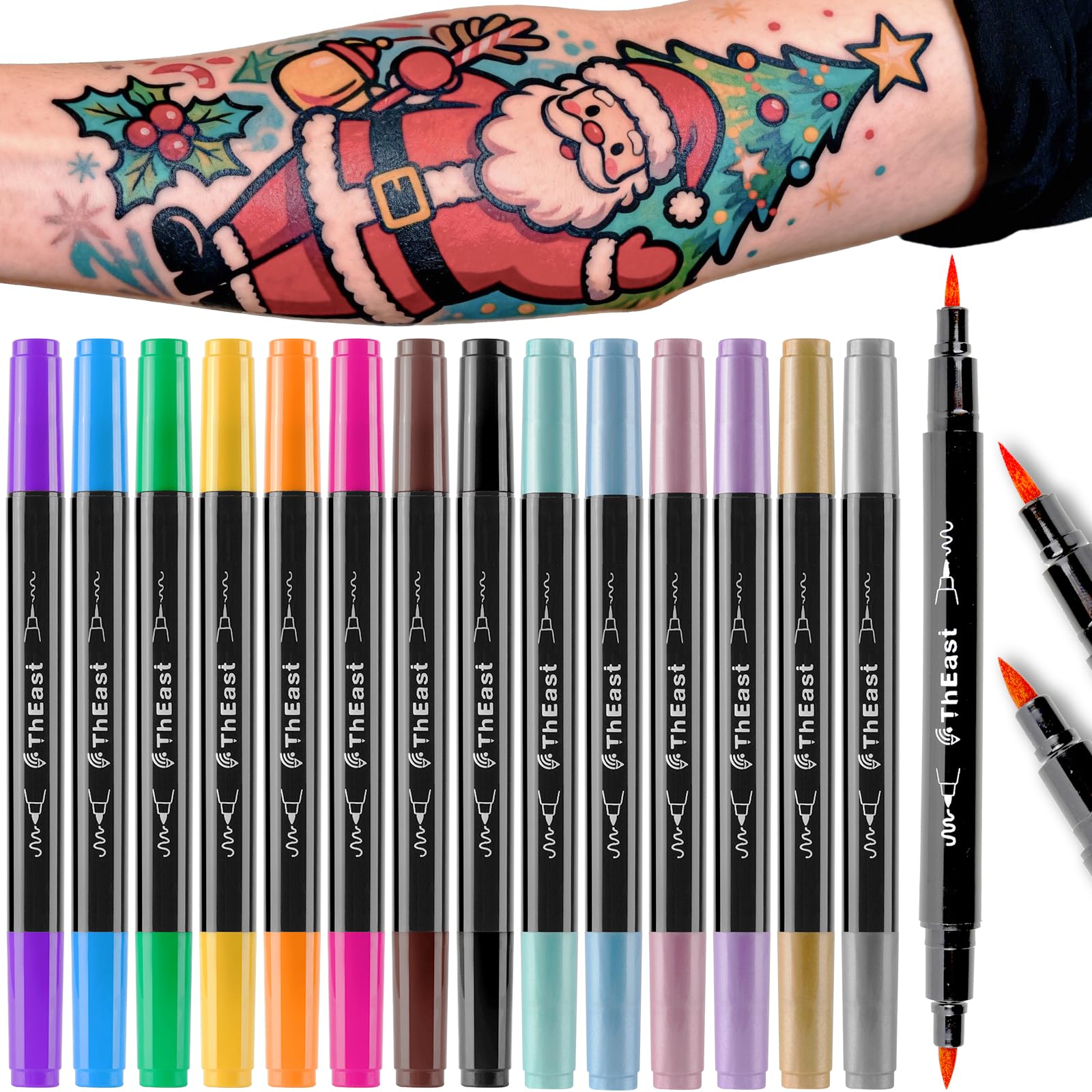 15 Halloween Face Paint Pens, Dual Tip Face Painting Kit, Washable Tattoo Markers for Skin, Makeup Show Cosplay, Fancy Dress Party Fillers