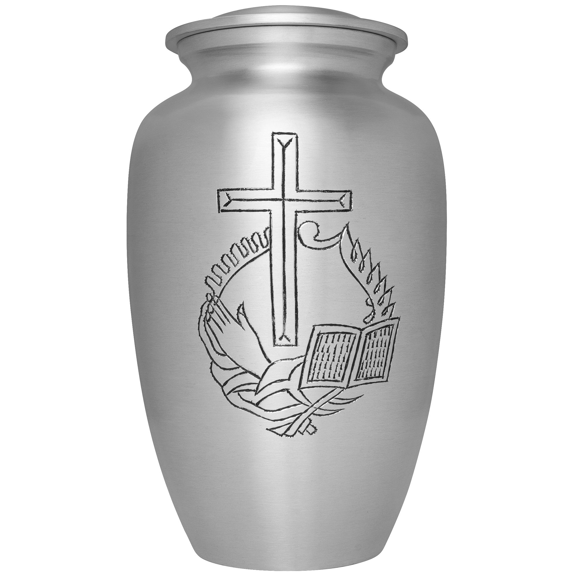Buy Funeral Urn by Liliane Hand Made in Aluminum with Delicate Cross