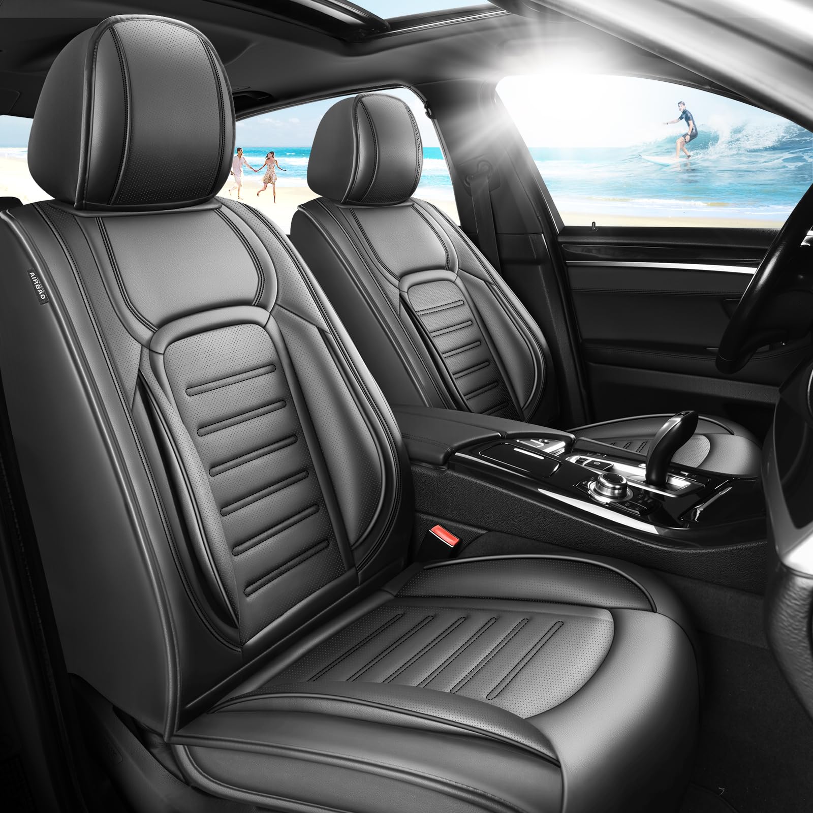 Photo 1 of KIBIJI Fit Kona Premium Leather Car Seat Covers Compatible with Hyundai Kona 2018-2025 2026, Breathable, Wear Resistant, Airbag Compatible, All-Weather Protection & Full Coverage, Full Set Black